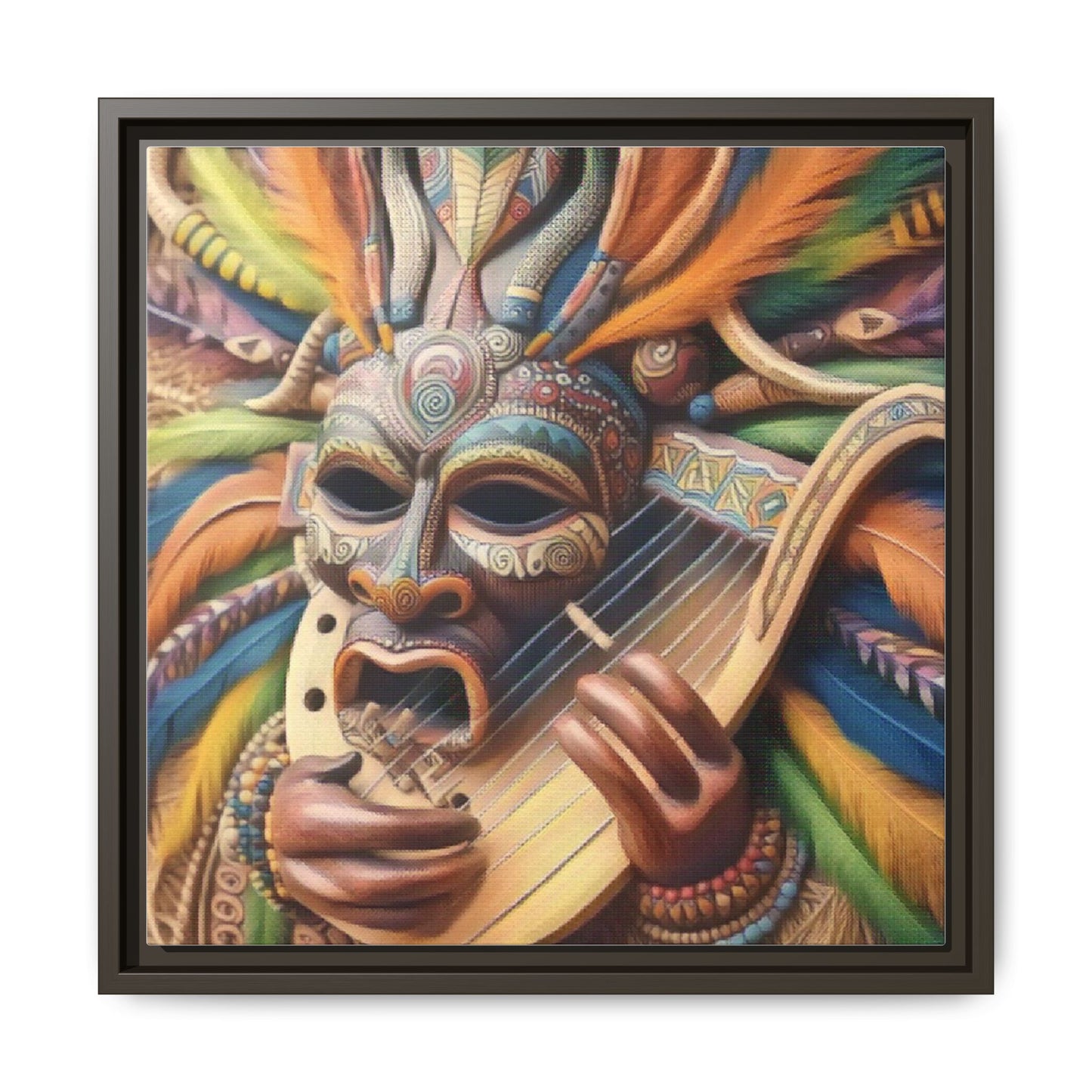 Colorful Tribal Mask Canvas — Framed Matte Wall Art