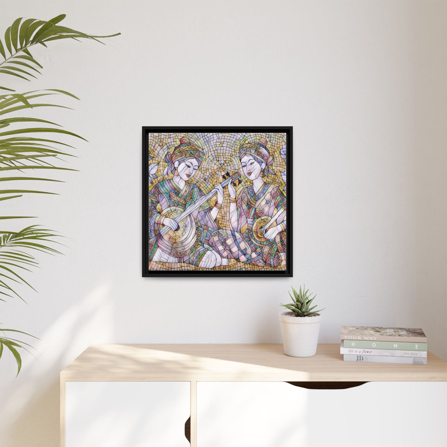 Framed Mosaic Musician Canvas Art — Ethnic Duo Wall Decor