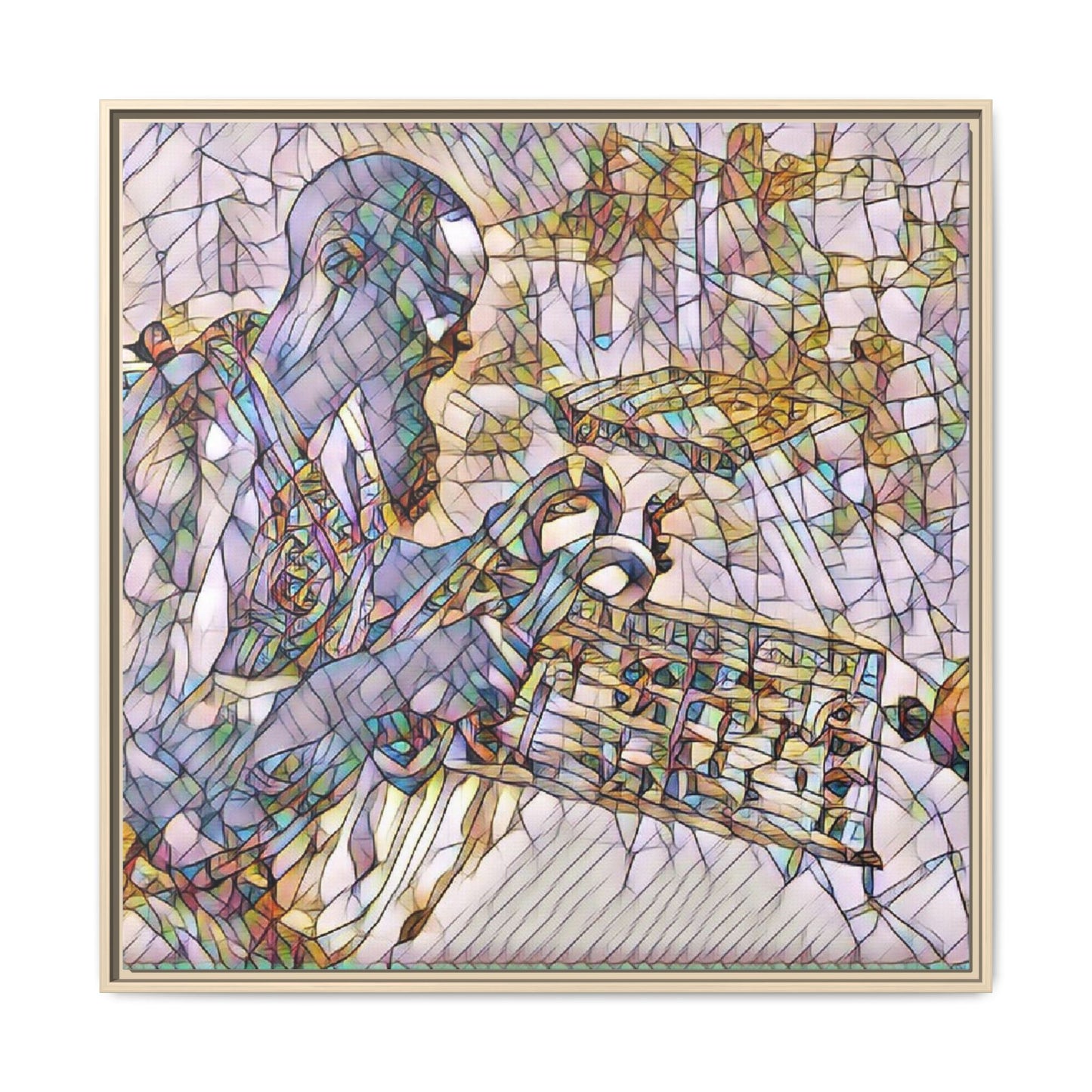 Framed Matte Canvas Art – Abstract Musician with Keyboard (Multi-Color)