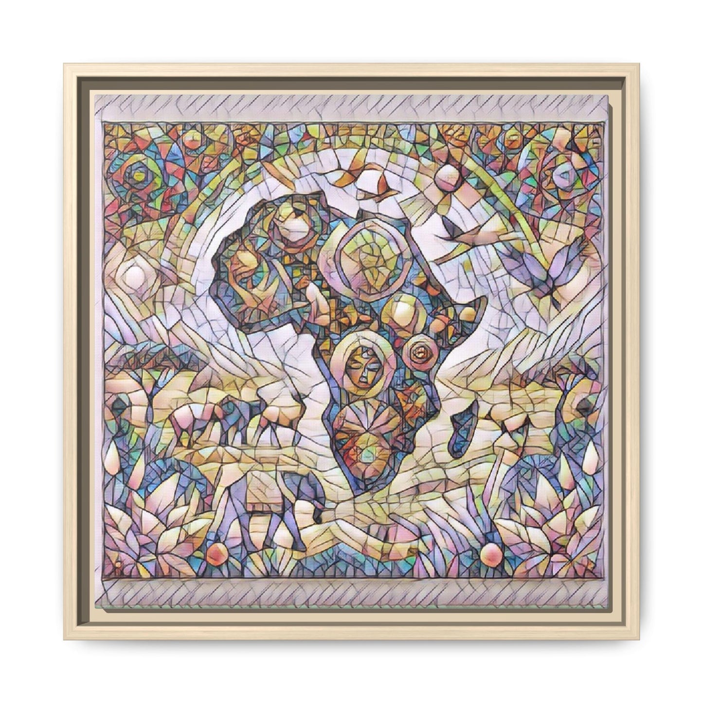 Abstract Mosaic Africa Framed Canvas — Colorful Stained-Glass Wall Art