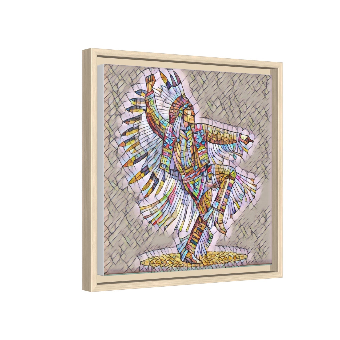 Colorful Native Dancer Framed Canvas Art — Stained Glass Style Wall Decor