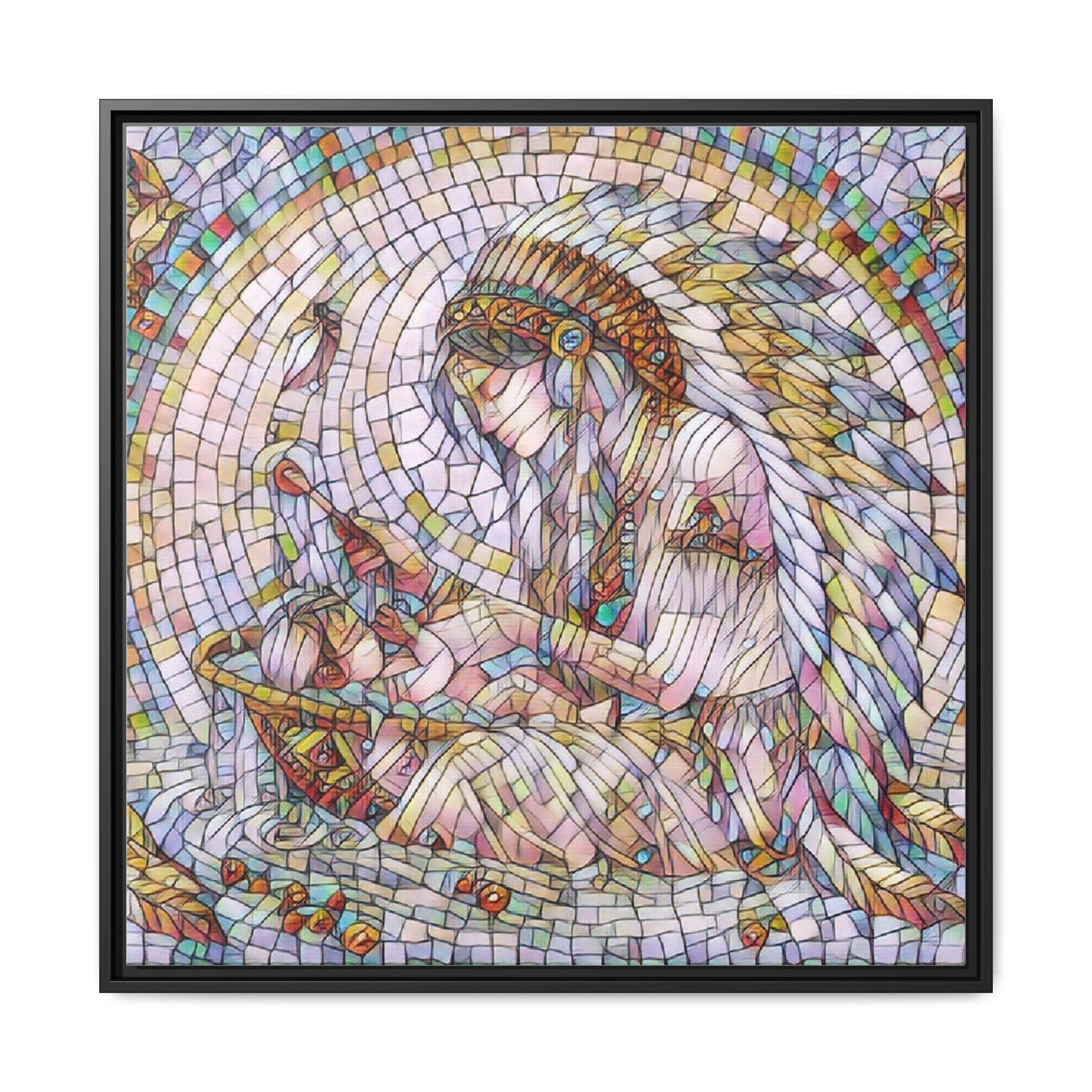 Framed Mosaic Native Mother & Child Matte Canvas Art
