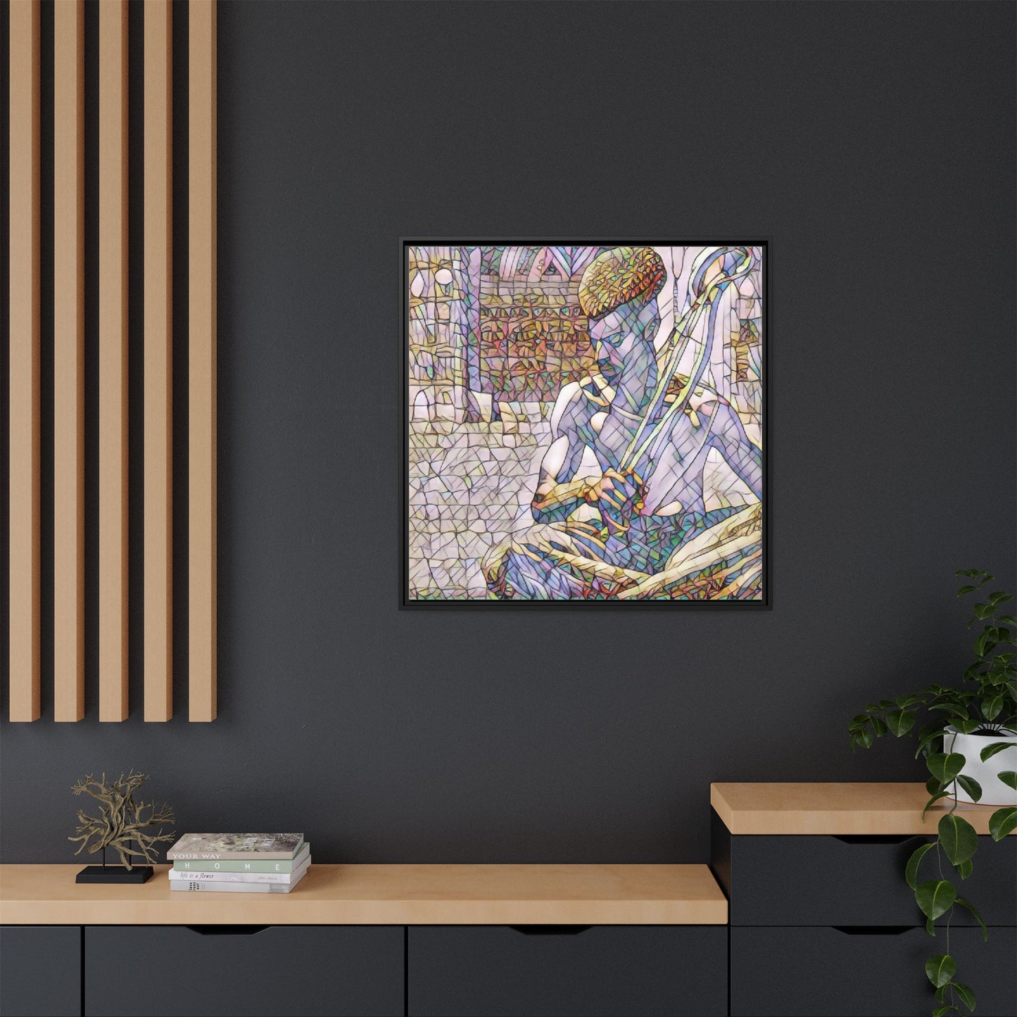 Framed Matte Canvas Art – Stained-Glass Style Musician Print