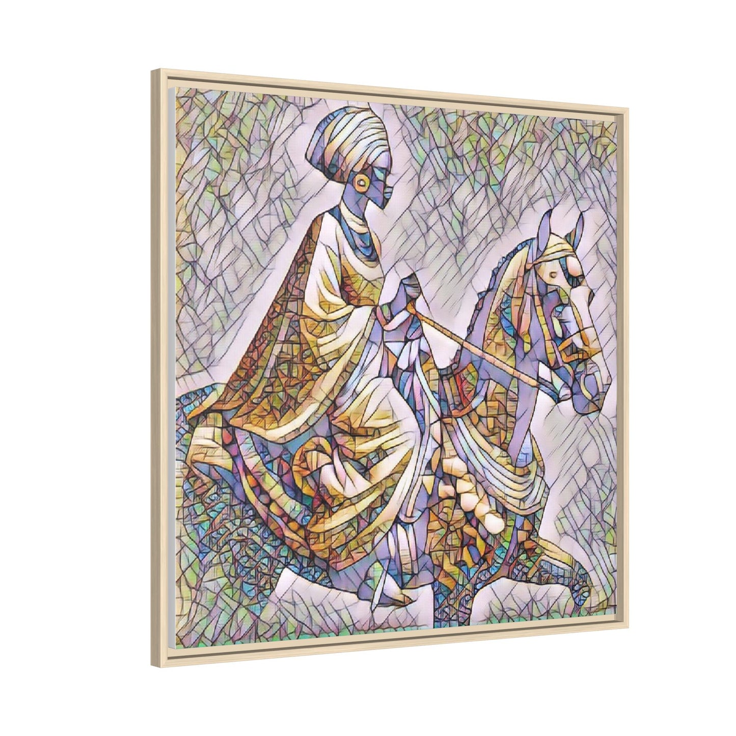 Mosaic Rider Framed Canvas Art — African Horsewoman Wall Decor