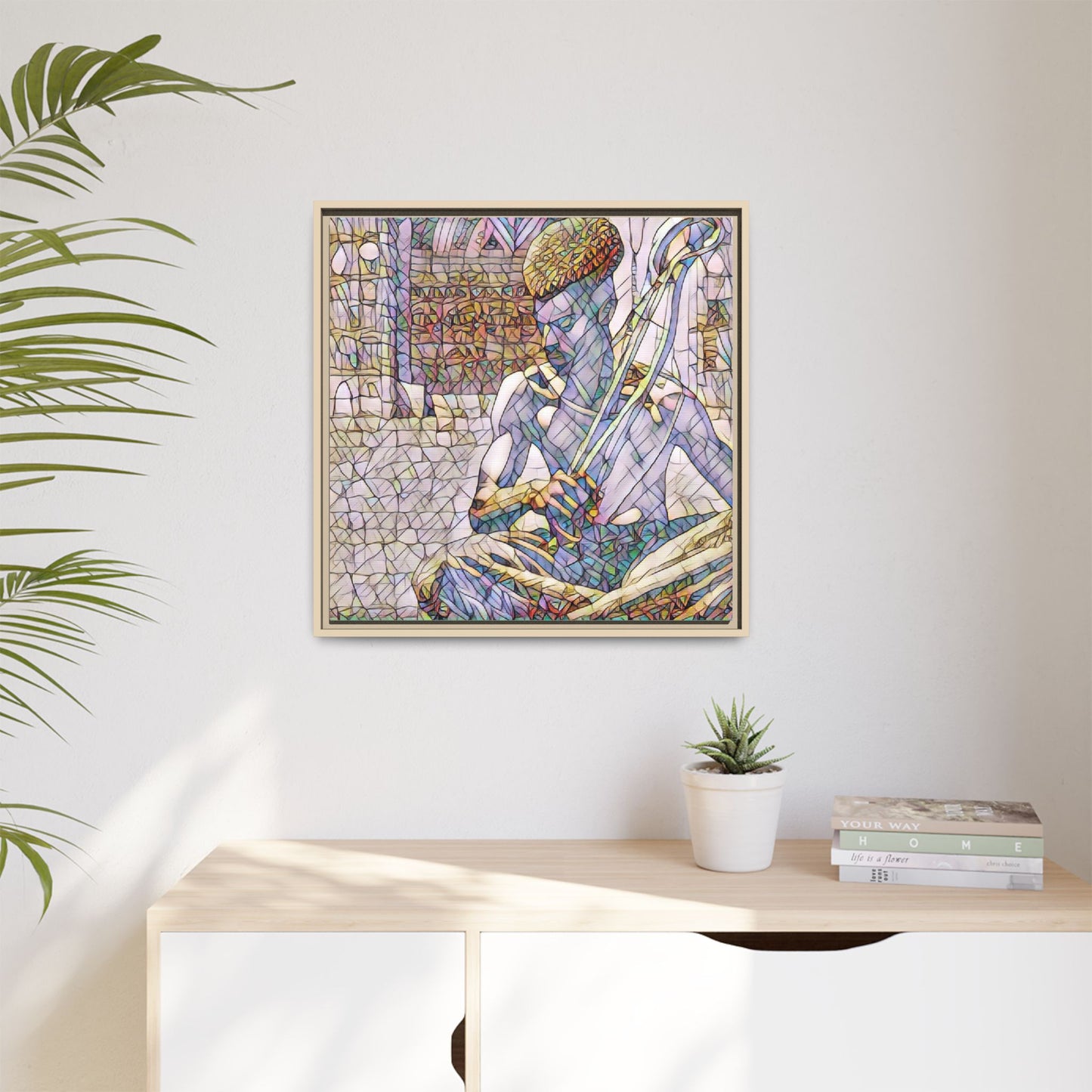 Framed Matte Canvas Art – Stained-Glass Style Musician Print