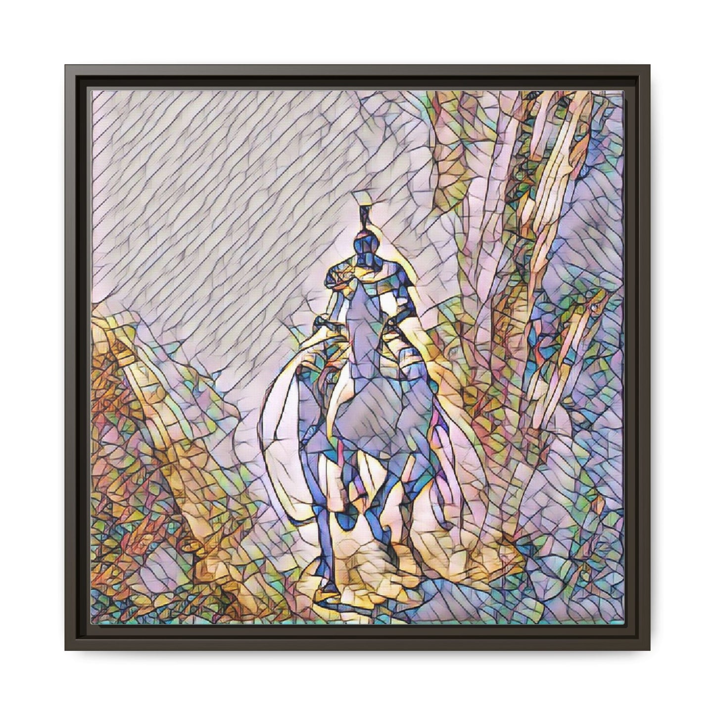Stained-Glass Knight Matte Framed Canvas Wall Art