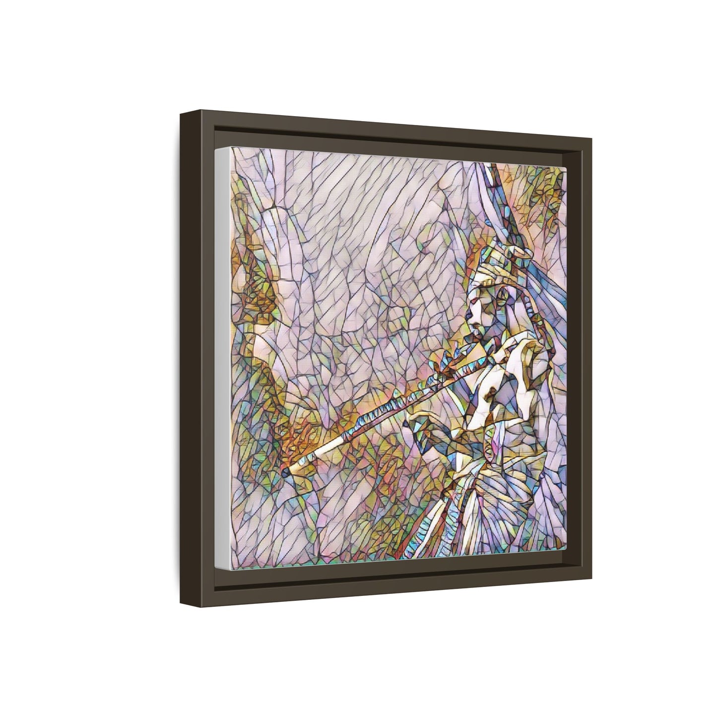 Abstract Tribal Flutist Matte Canvas Framed Wall Art