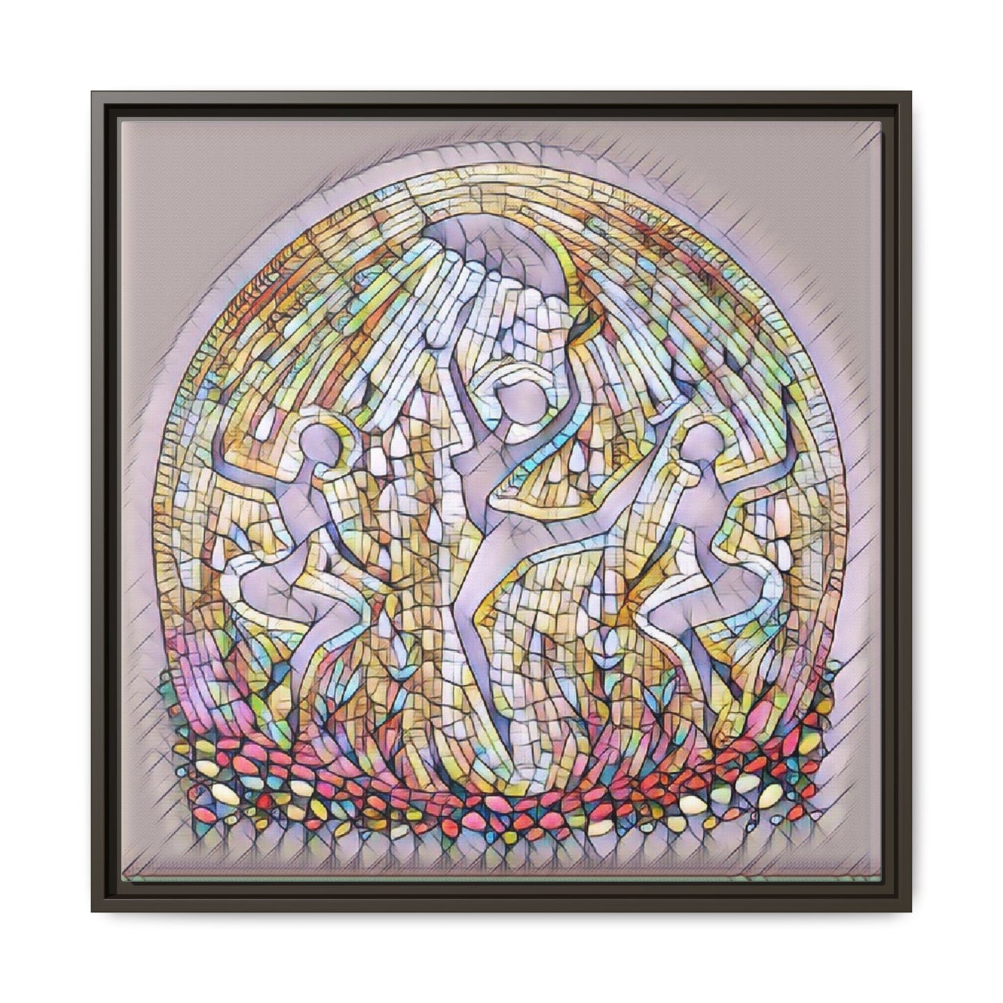 Framed Canvas Art - Stained Glass Dance Trio (Matte Multi-Color)