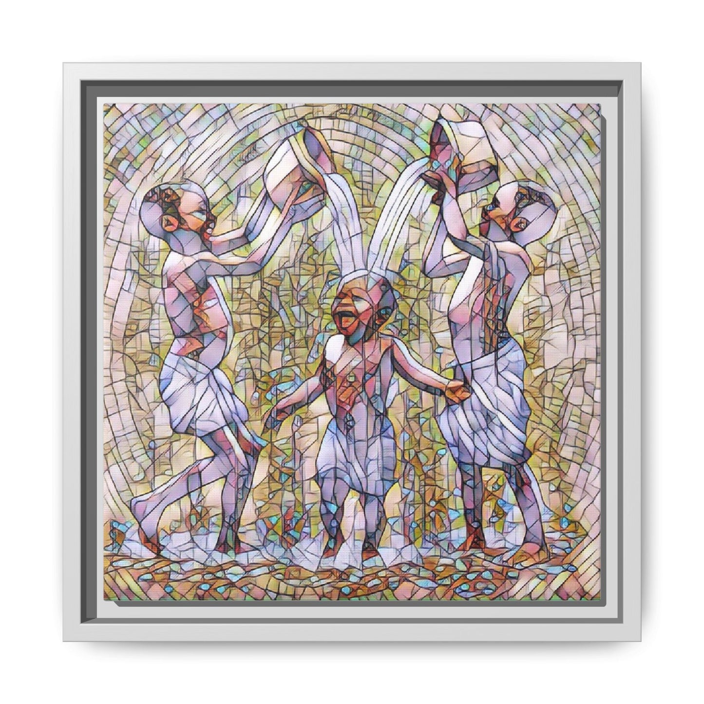 Framed Matte Canvas Art – Joyful Water Dance Family Stained-Glass Print