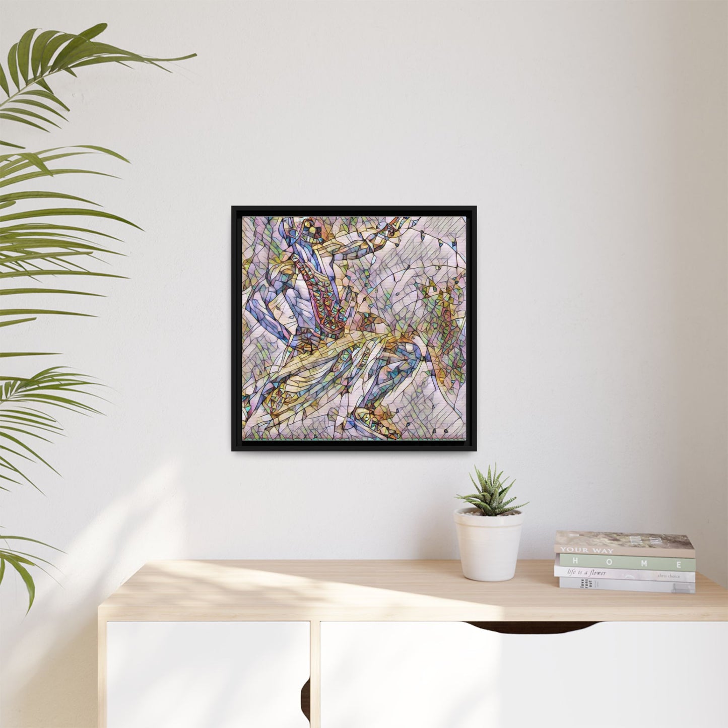 Abstract Stained-Glass Dancers — Framed Matte Canvas Art