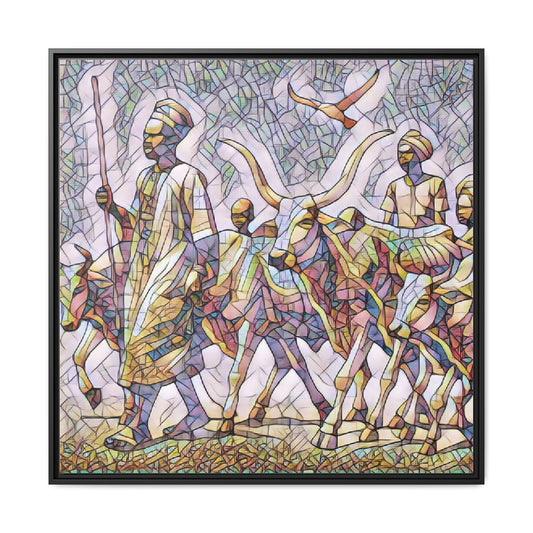 Framed Matte Canvas: Colorful African Herdsmen Art Print