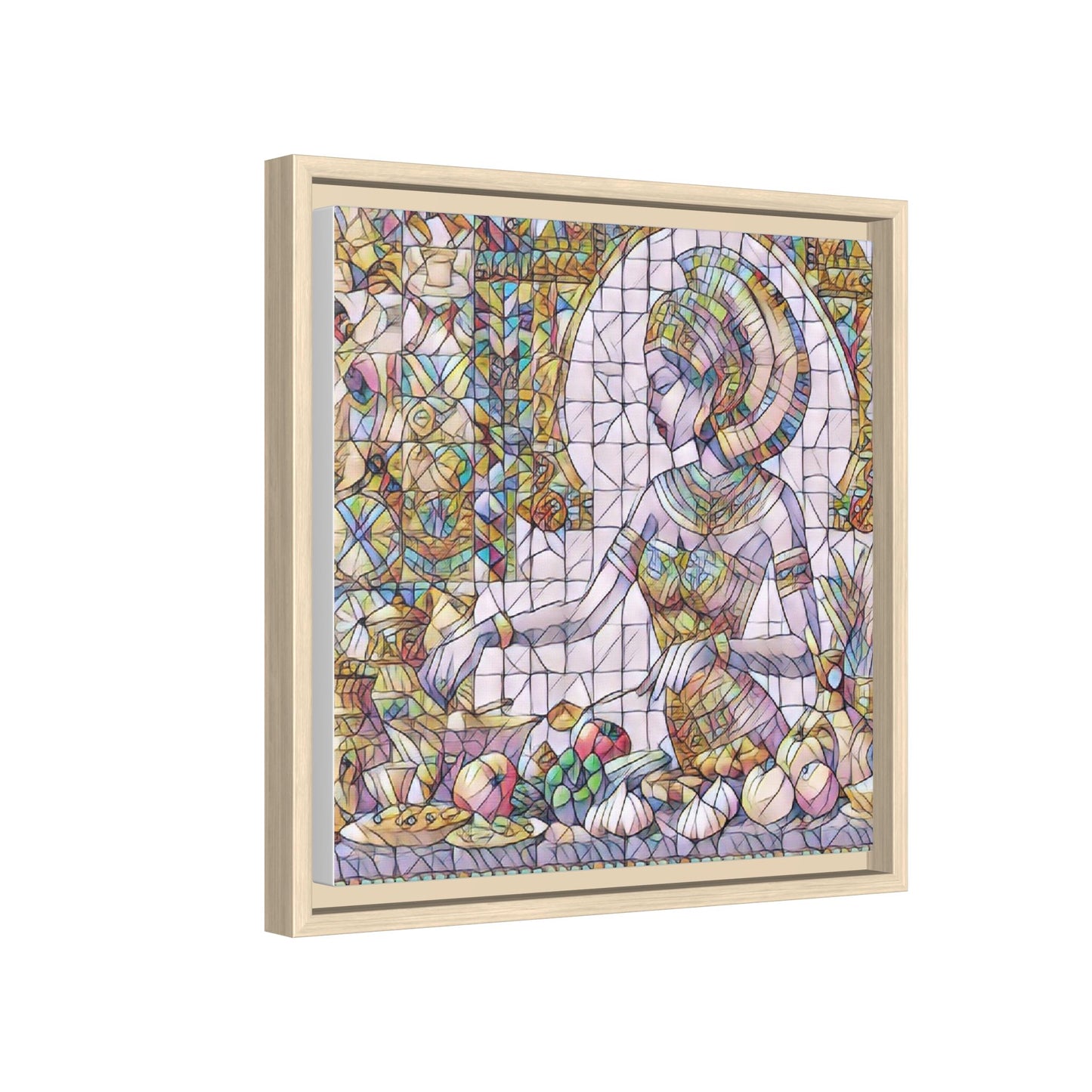 Egyptian Goddess Stained Glass Style Framed Canvas Art