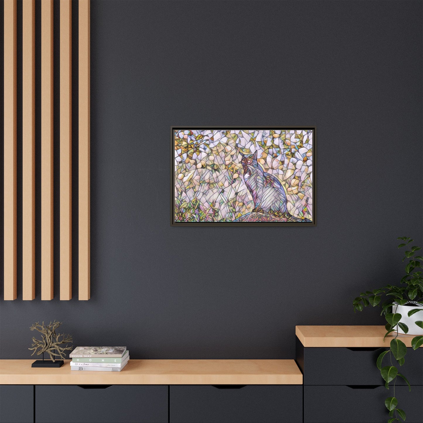 Framed Canvas Art - Stained Glass Heron Nature Print