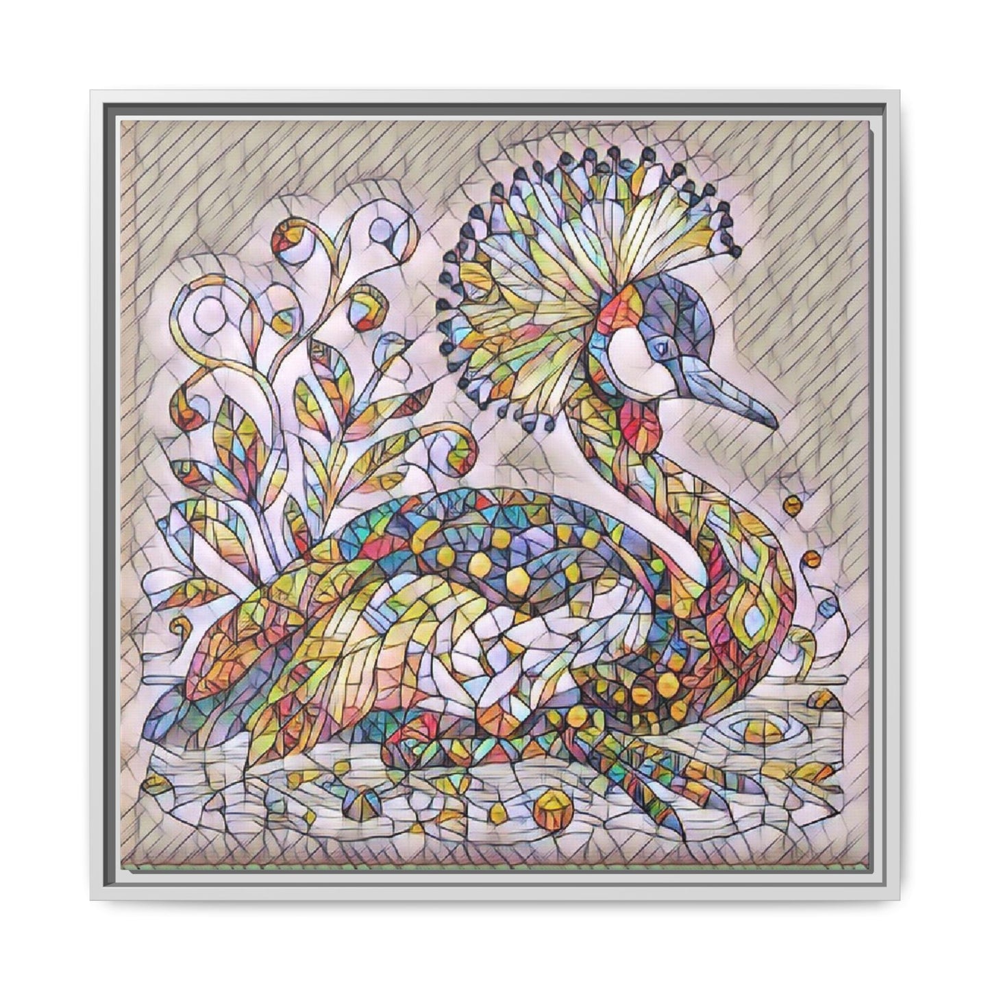Colorful Peacock Mosaic Framed Canvas Art