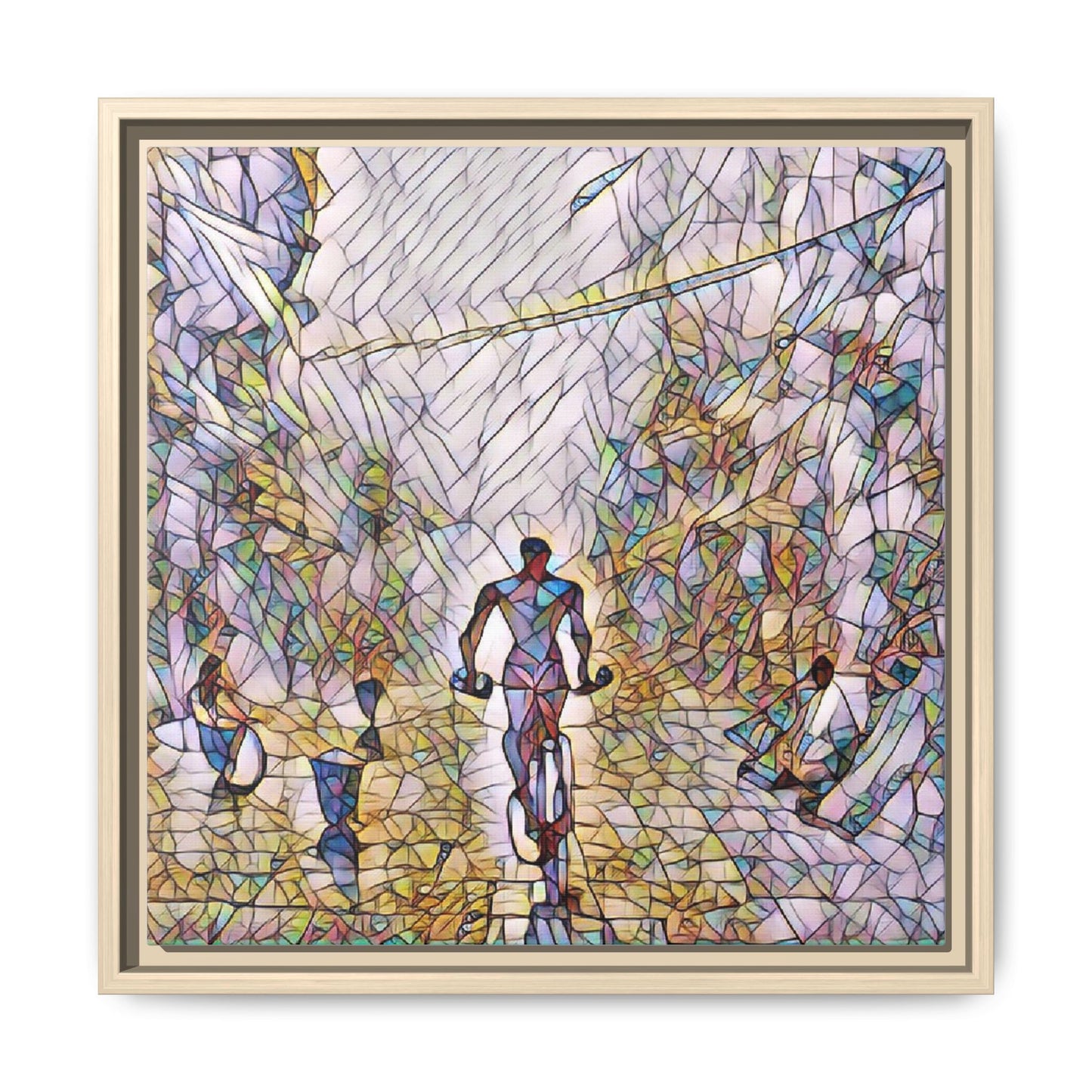 Cyclist Stained-Glass Matte Canvas Framed Wall Art