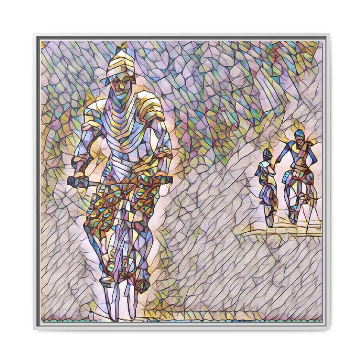 Cyclists Mosaic Matte Canvas Framed Wall Art