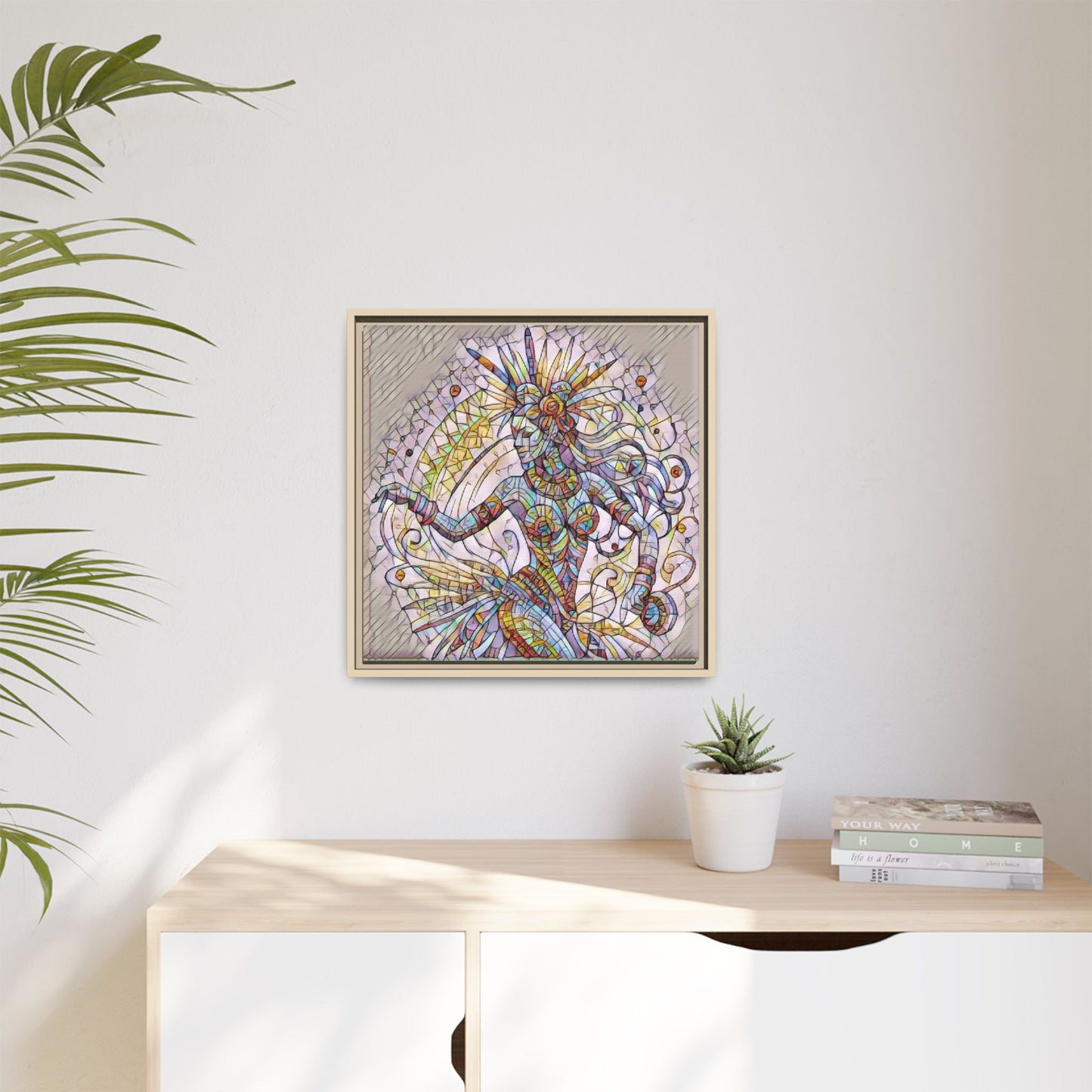 Colorful Mermaid Mosaic Framed Canvas Art — Boho Ocean Wall Decor