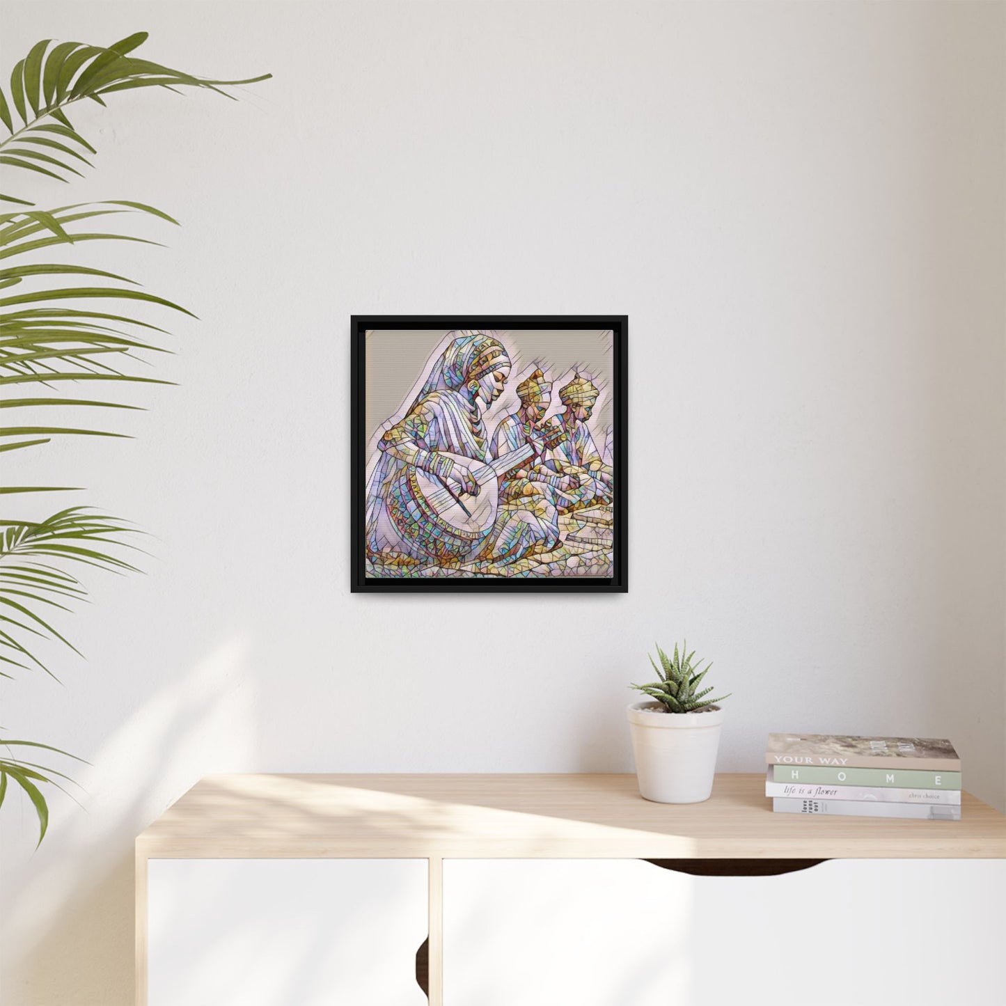 Framed Matte Canvas: Colorful Moroccan Musicians Wall Art