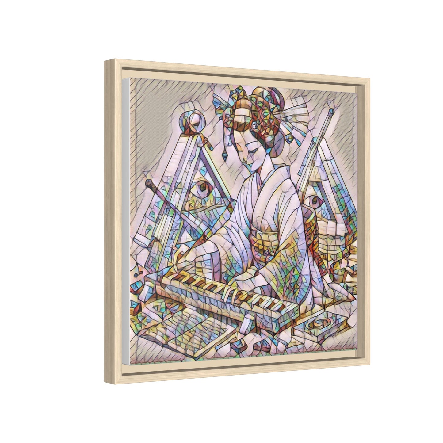 Framed Matte Canvas: Stained-Glass Geisha Wall Art