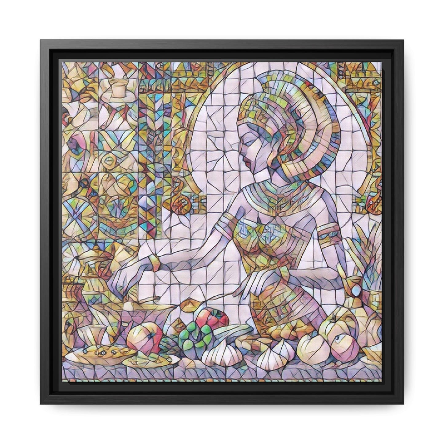 Egyptian Goddess Stained Glass Style Framed Canvas Art