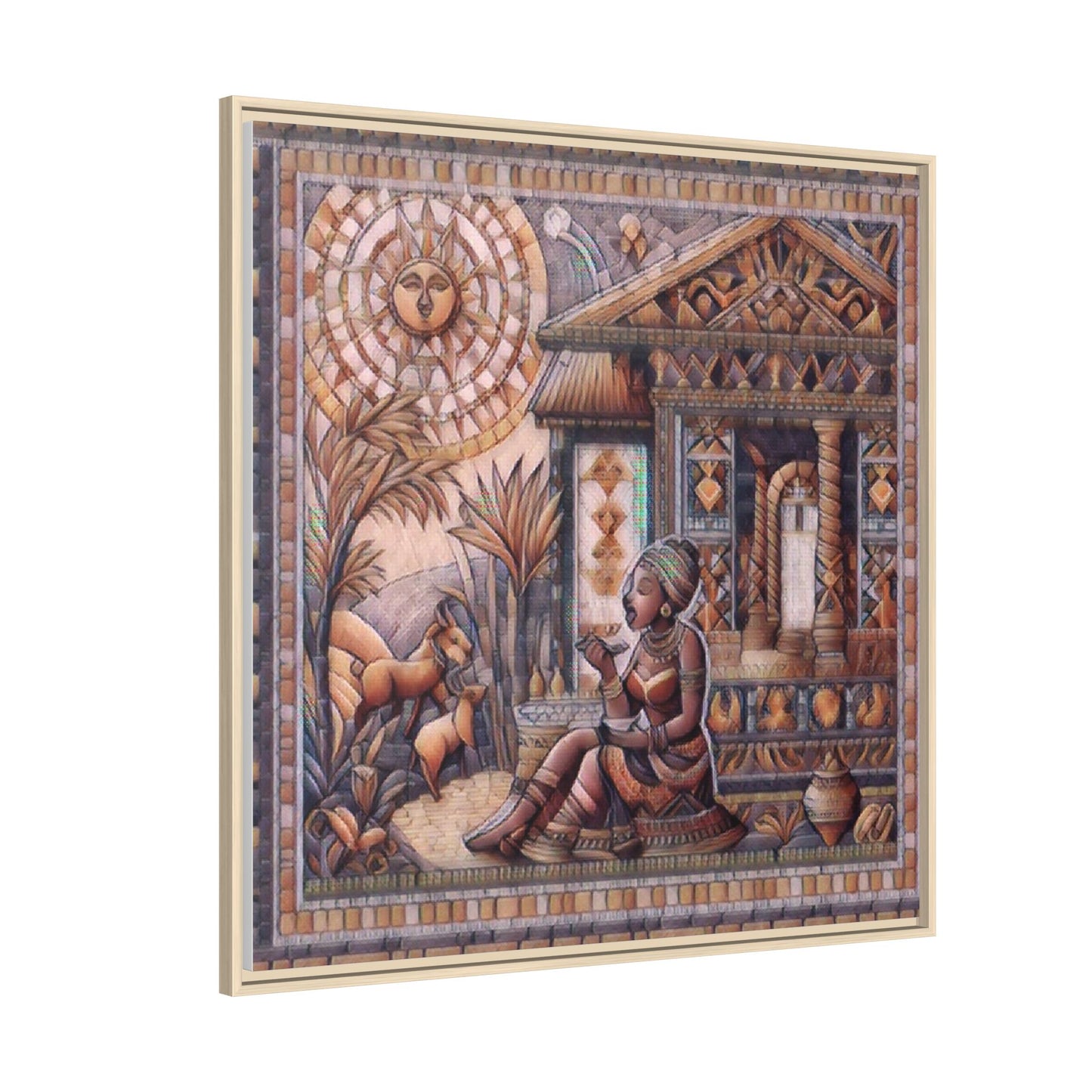 Egyptian Goddess Mosaic Framed Canvas Art — Colorful Ancient Ritual Wall Decor