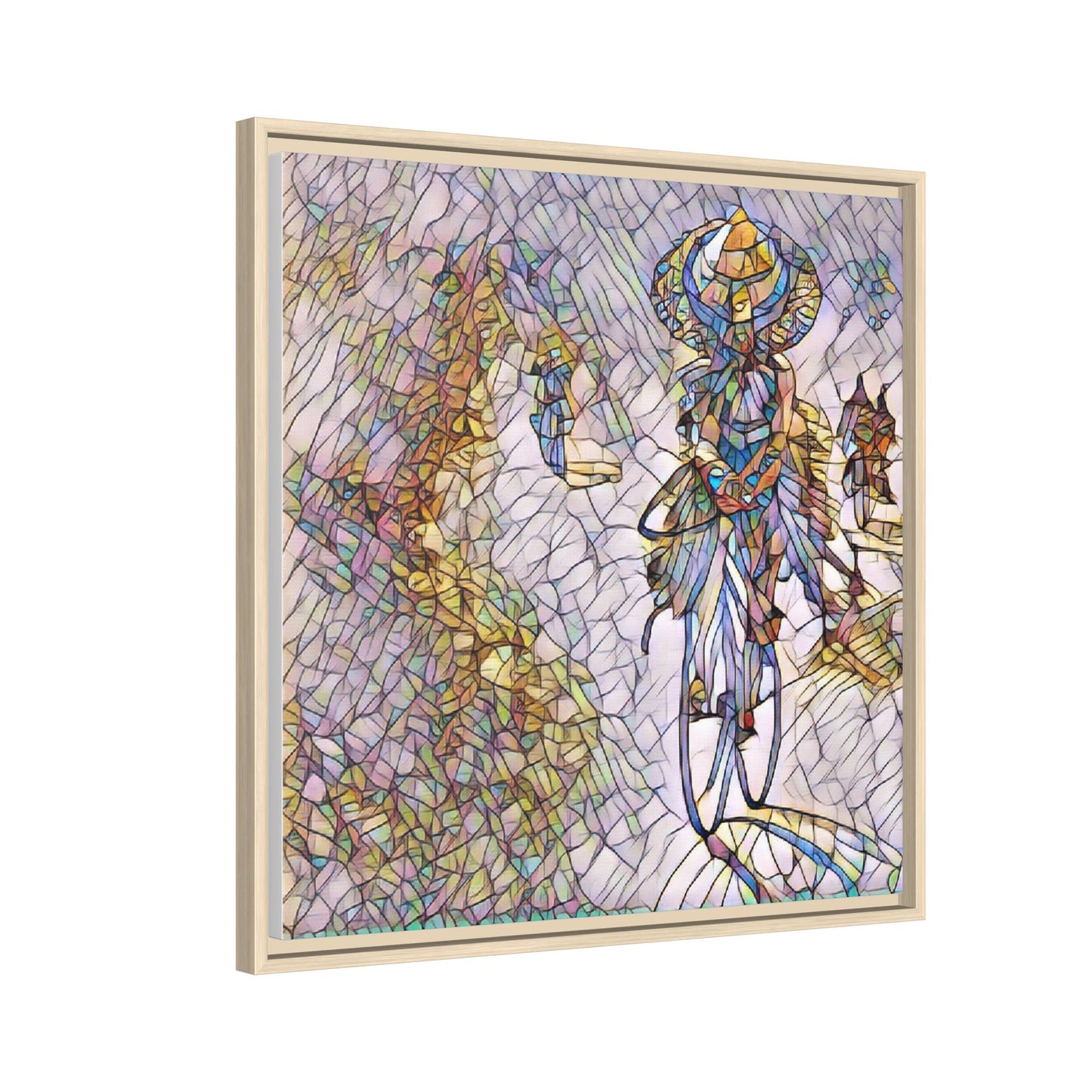 Abstract Cyclist Stained-Glass Art Print — Framed Matte Canvas