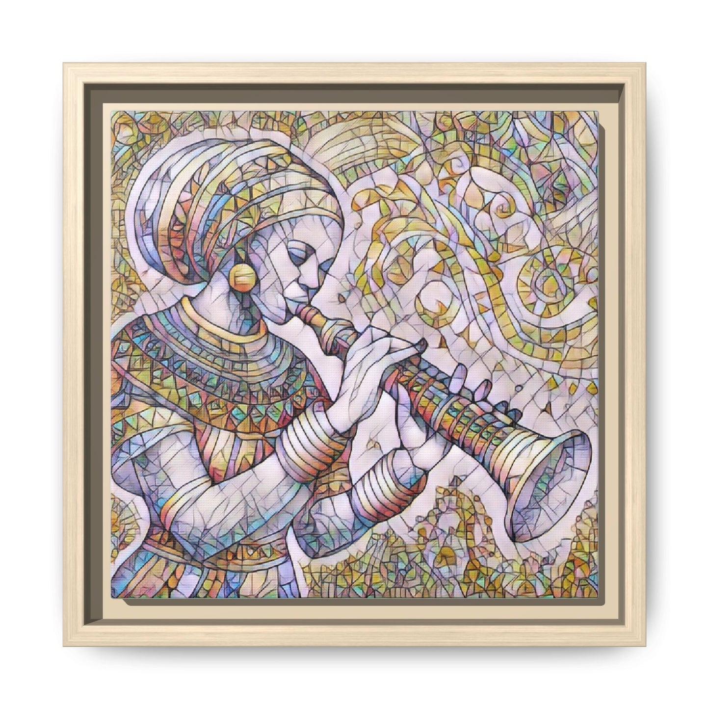 Egyptian Flutist Mosaic Matte Canvas Framed Art