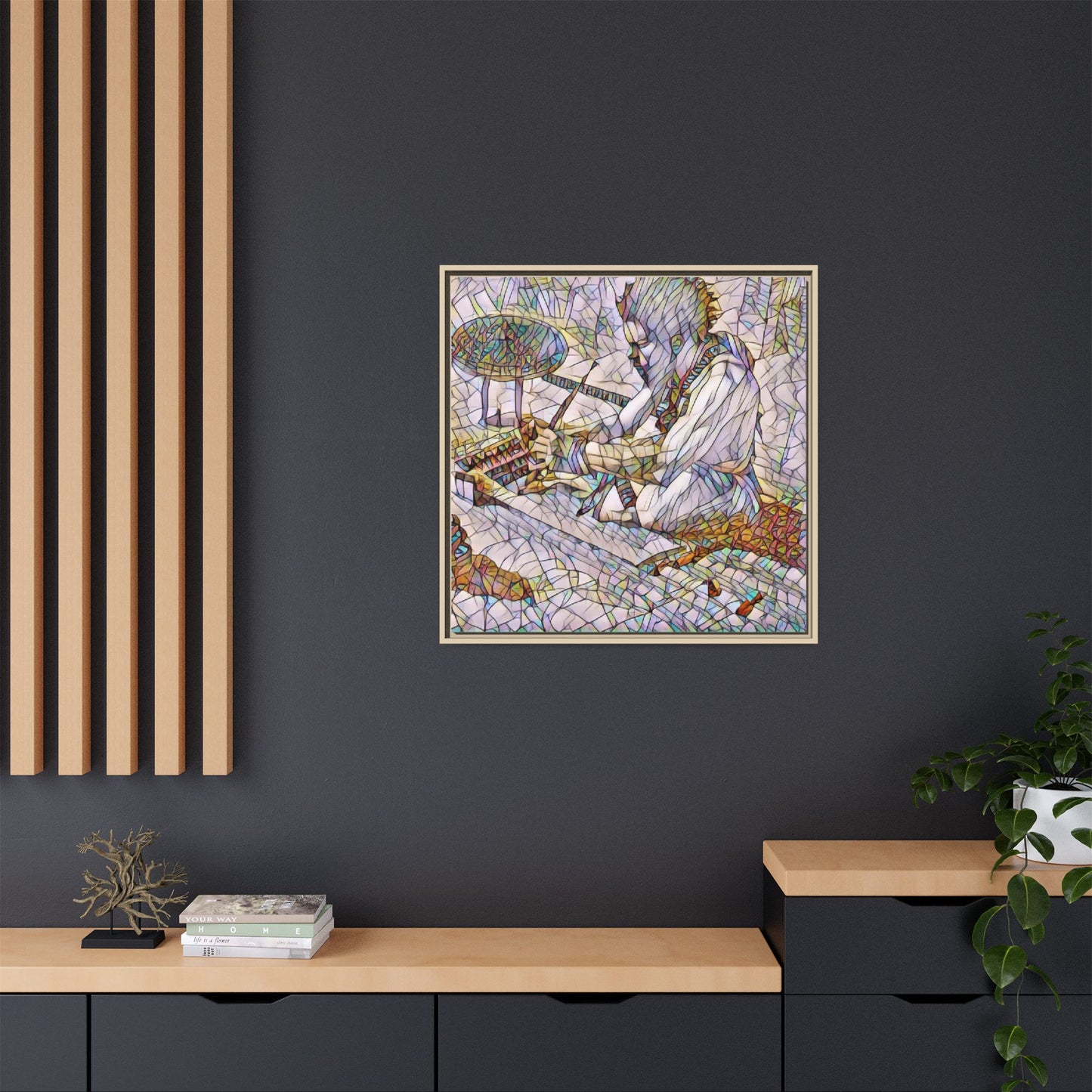 Framed Matte Canvas — Abstract Drummer Mosaic Wall Art