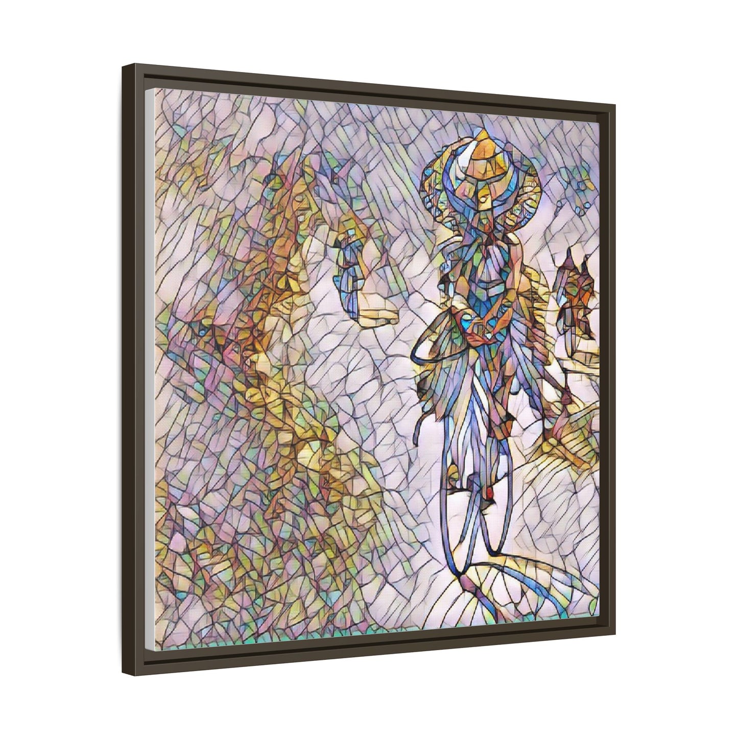 Abstract Cyclist Stained-Glass Art Print — Framed Matte Canvas