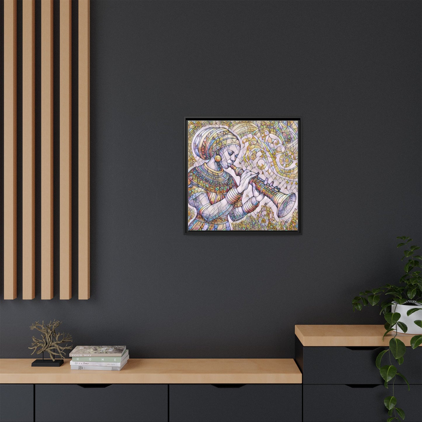 Egyptian Flutist Mosaic Matte Canvas Framed Art