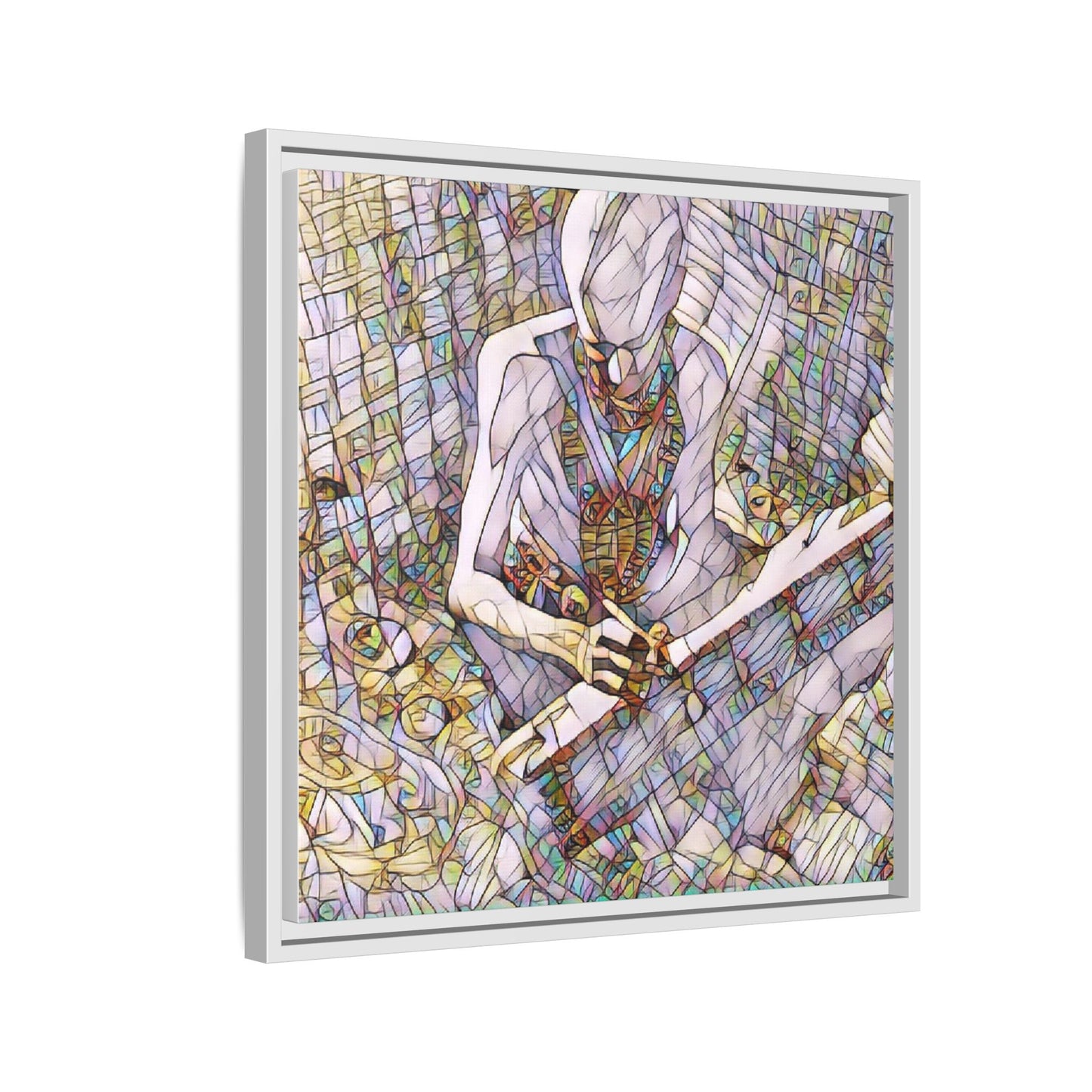 Abstract Fantasy Warrior Matte Framed Canvas — Colorful Stained-Glass Style Art