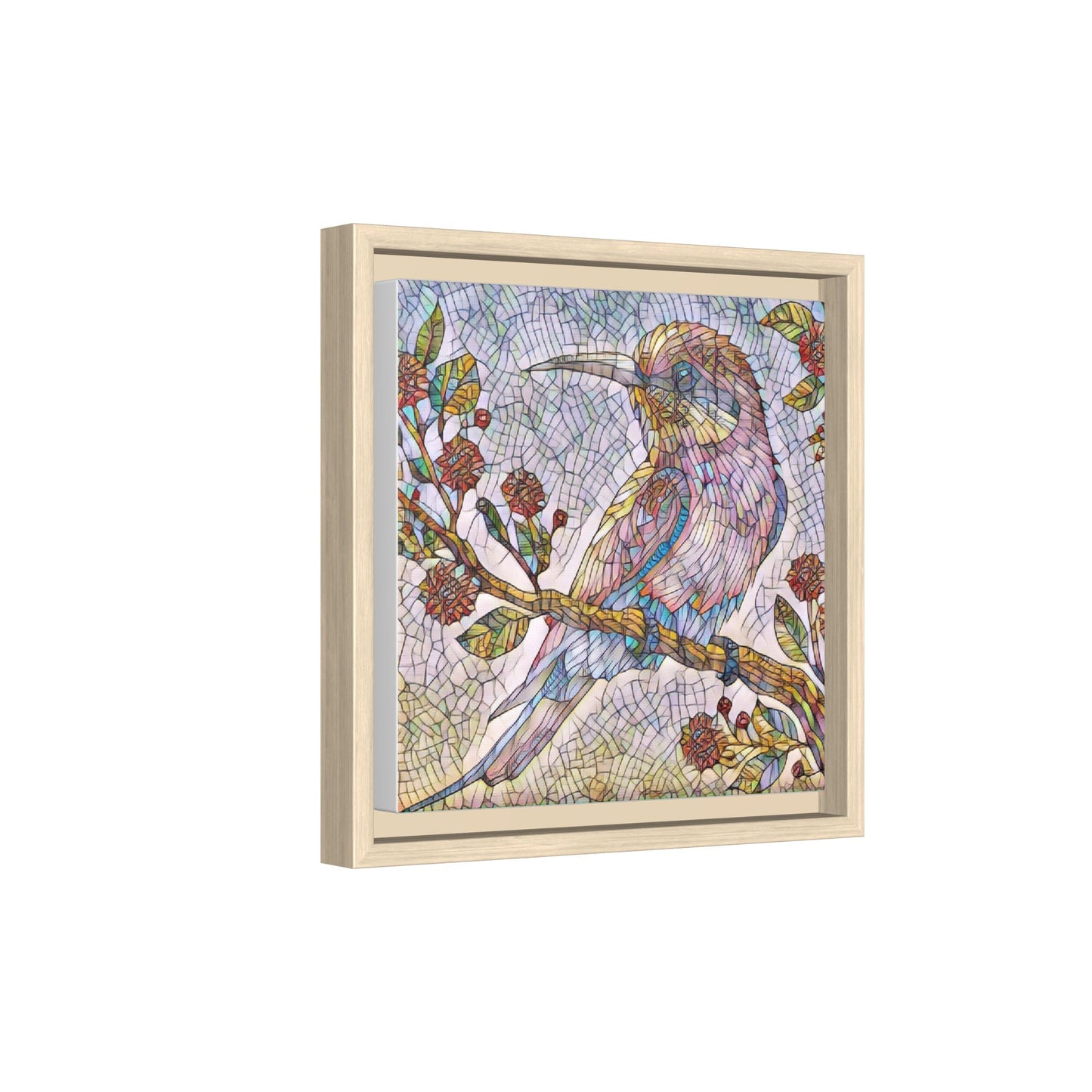 Framed Mosaic Bird Art Print — Colorful Kookaburra Wall Canvas