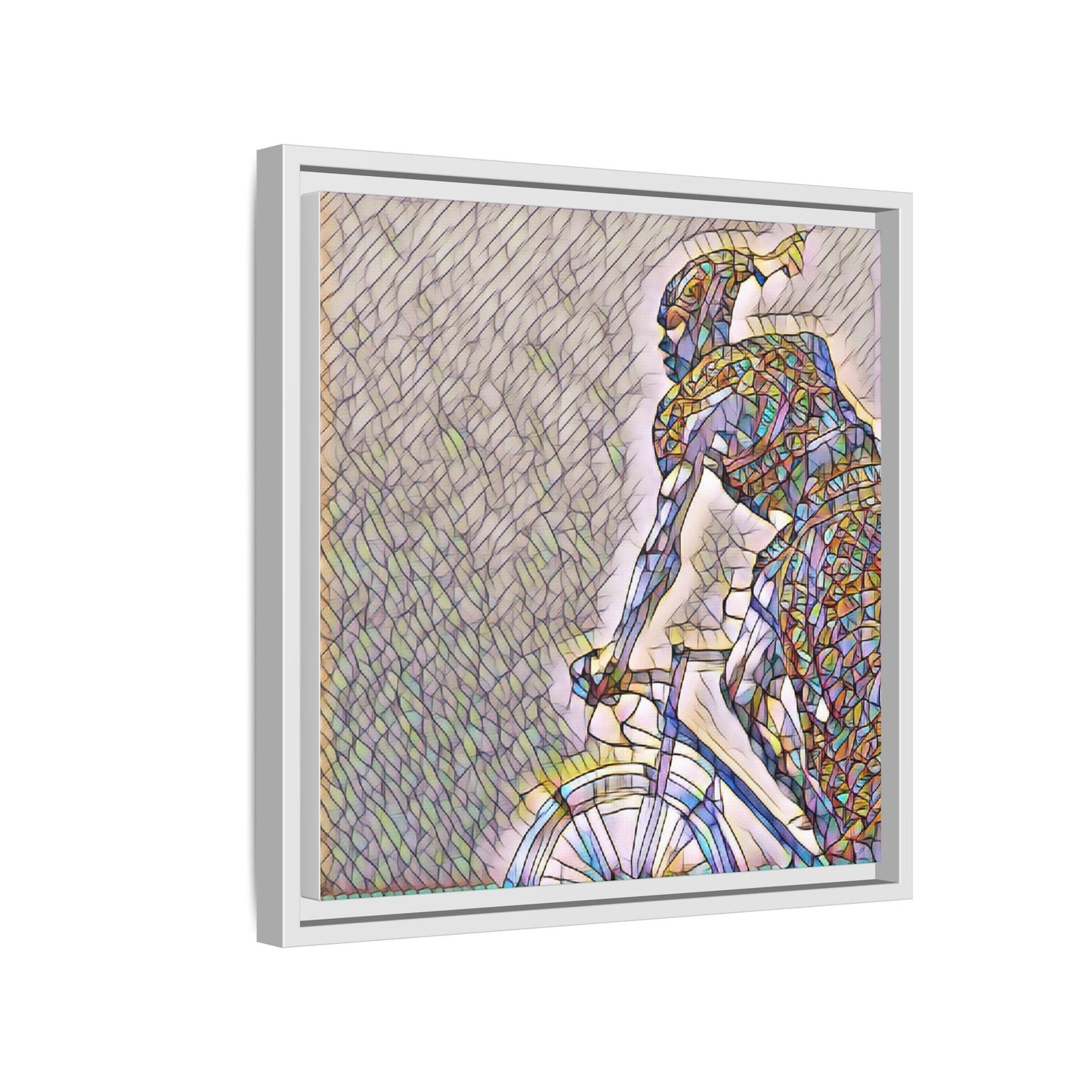 Cyclist Mosaic Matte Canvas Print — Framed Multicolor Bike Art