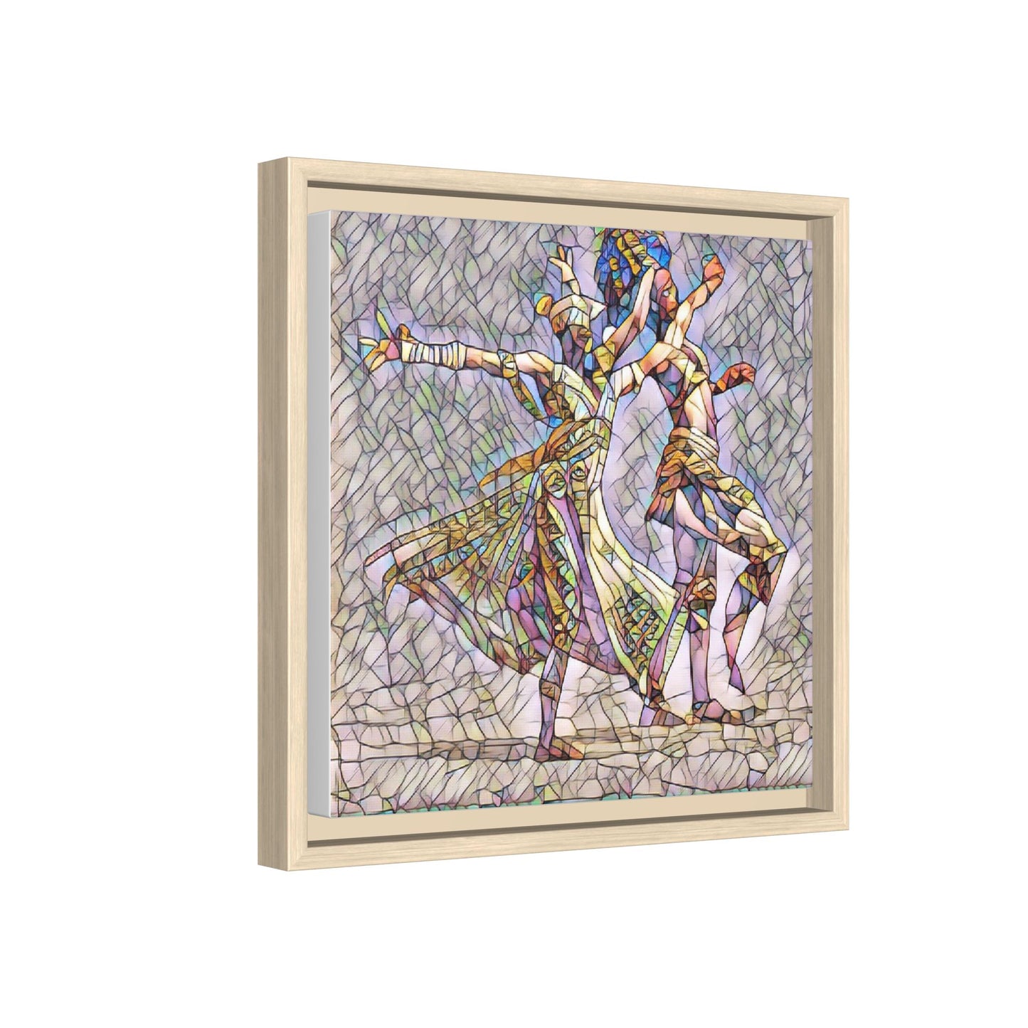 Framed Matte Canvas Wall Art — Abstract Dancers in Stained Glass Style