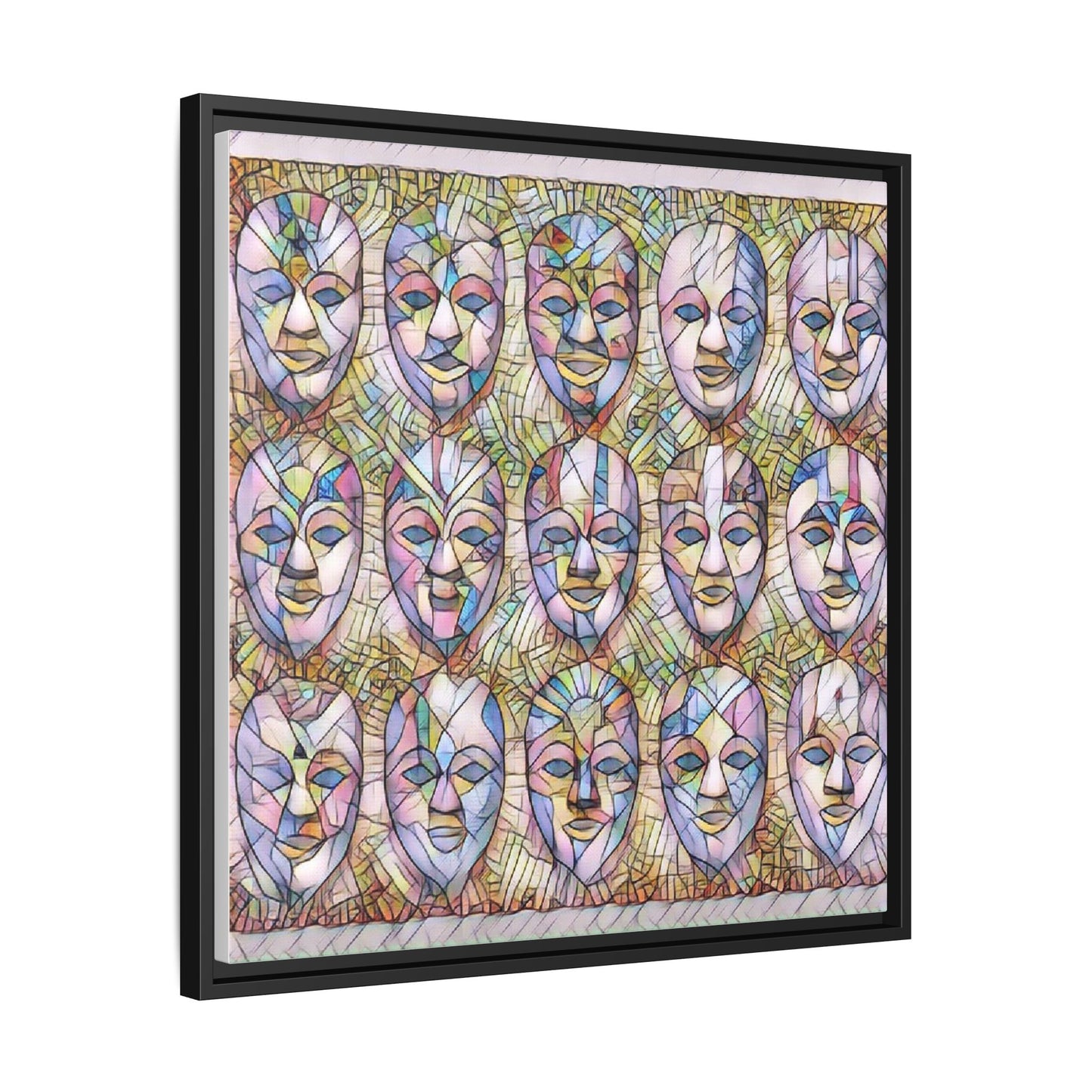 Abstract Mask Art Matte Canvas Print — Framed Multicolor Wall Art