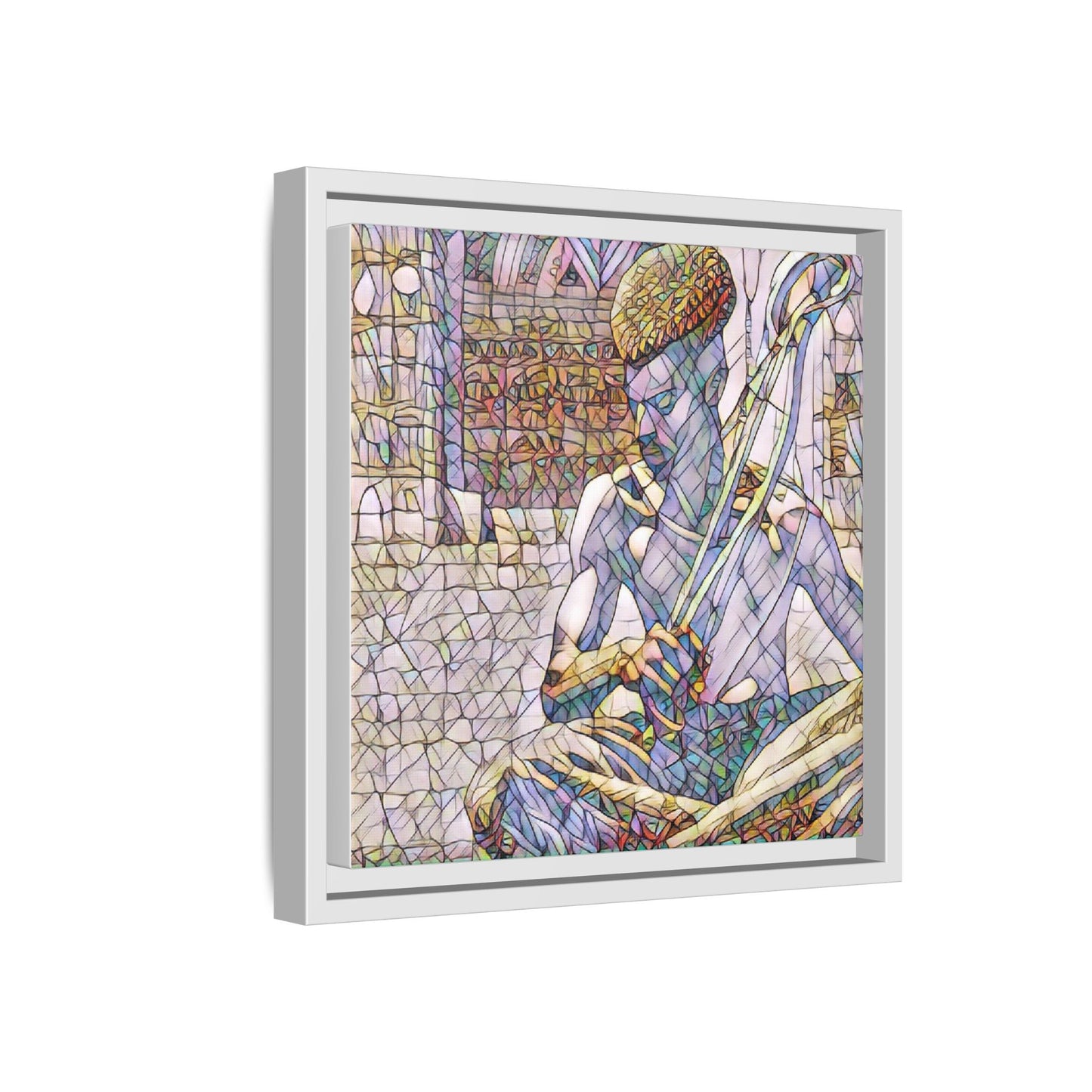 Framed Matte Canvas Art – Stained-Glass Style Musician Print