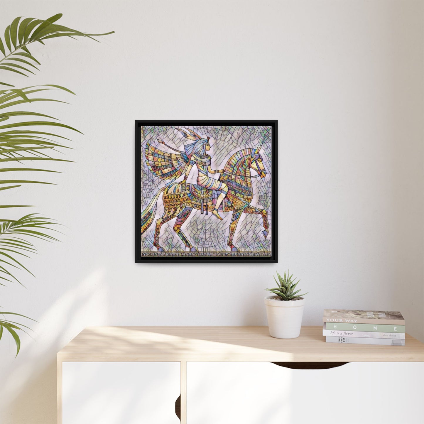 Stained-Glass Style Egyptian Horseman Framed Canvas Print