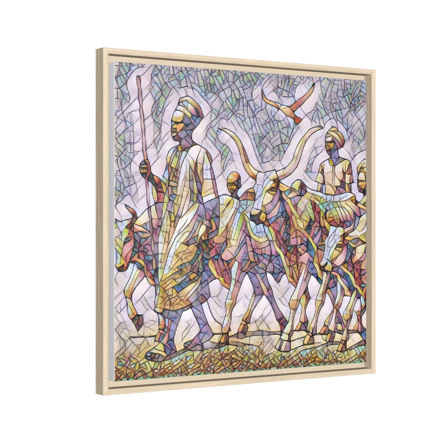 Framed Matte Canvas: Colorful African Herdsmen Art Print