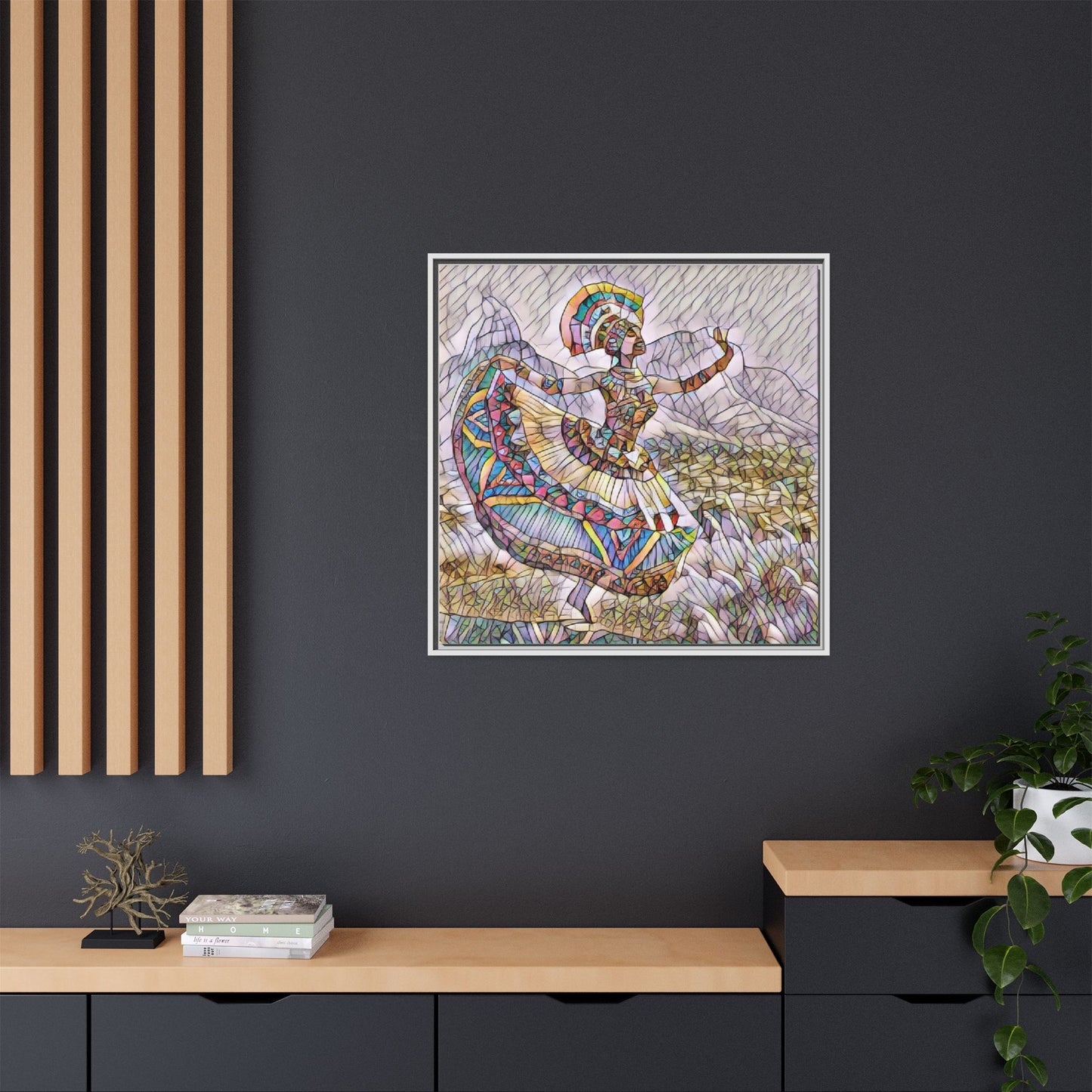 Ballerina Mosaic Framed Canvas Print — Colorful Ethnic Dance Wall Art