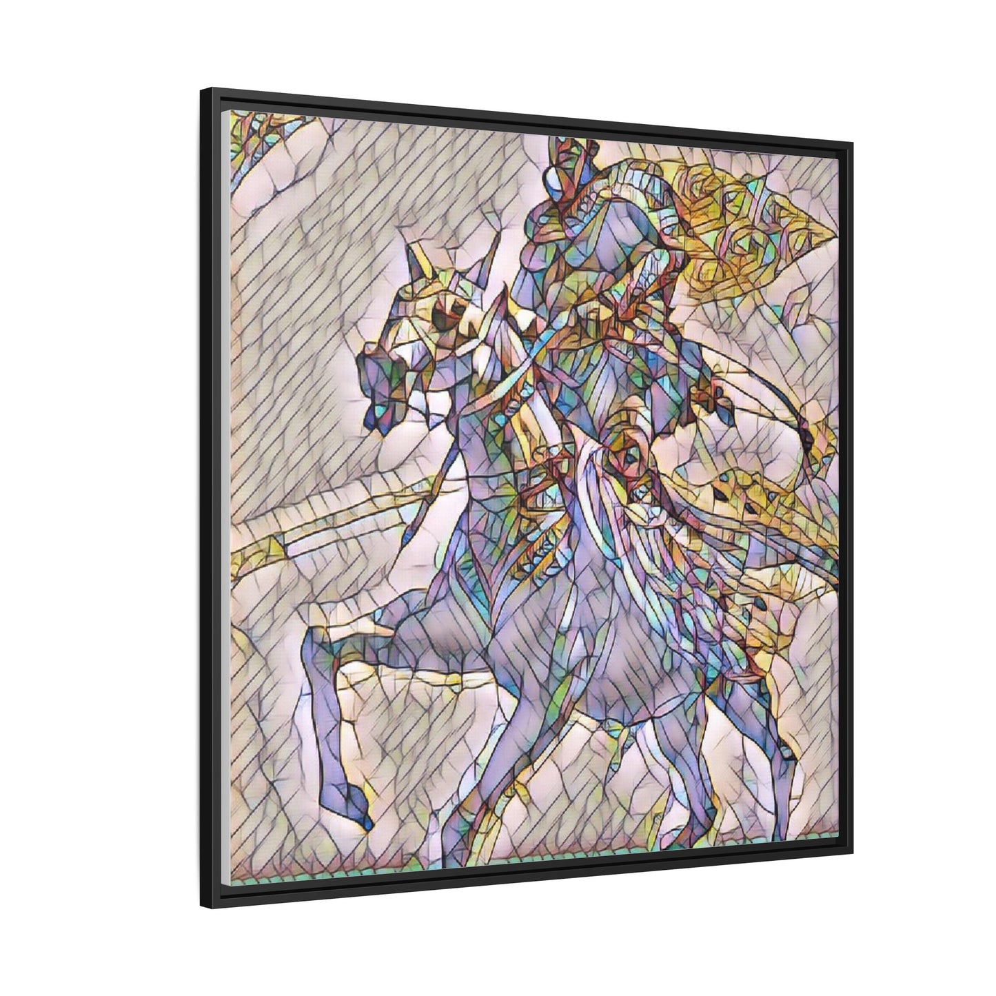 Framed Matte Canvas Art — Stained Glass Knight on Horse Fantasy Wall Decor