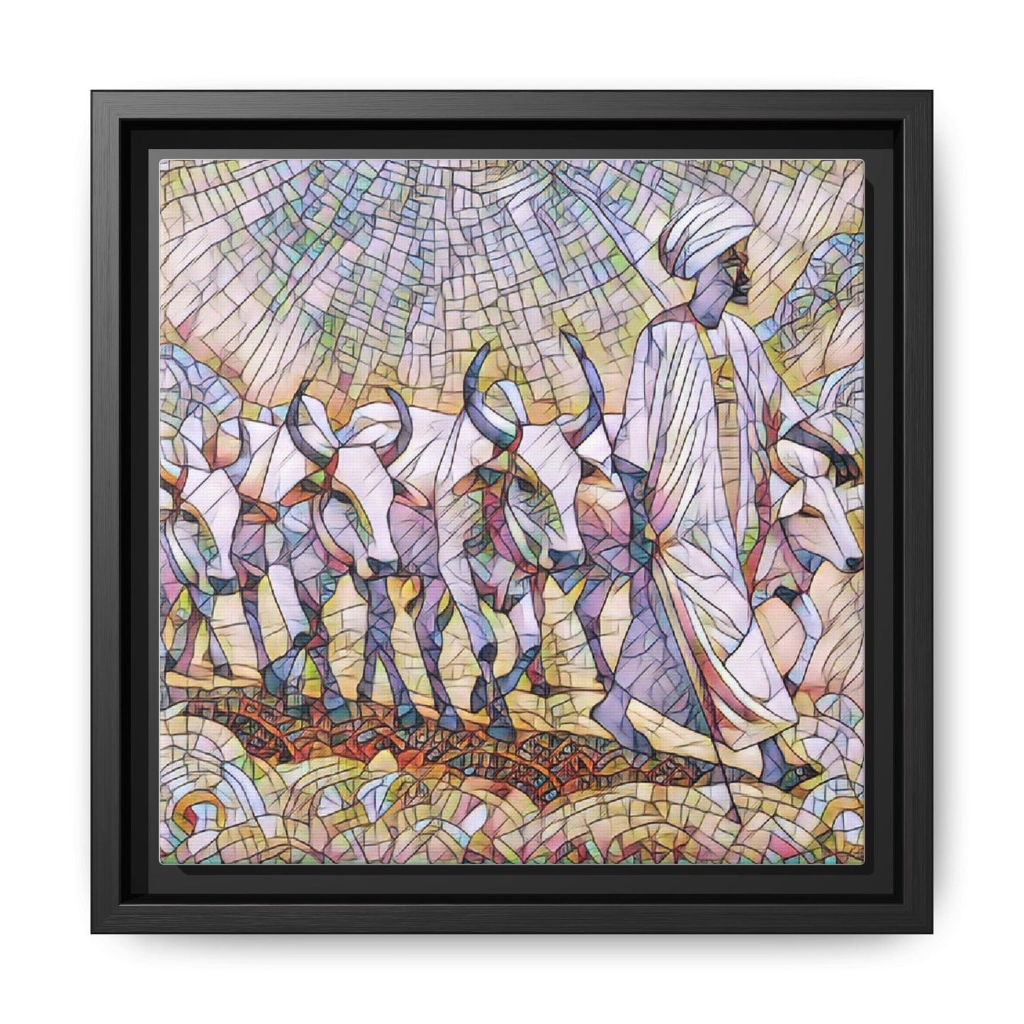 Framed Matte Canvas Art — African Herdsman Mosaic Print