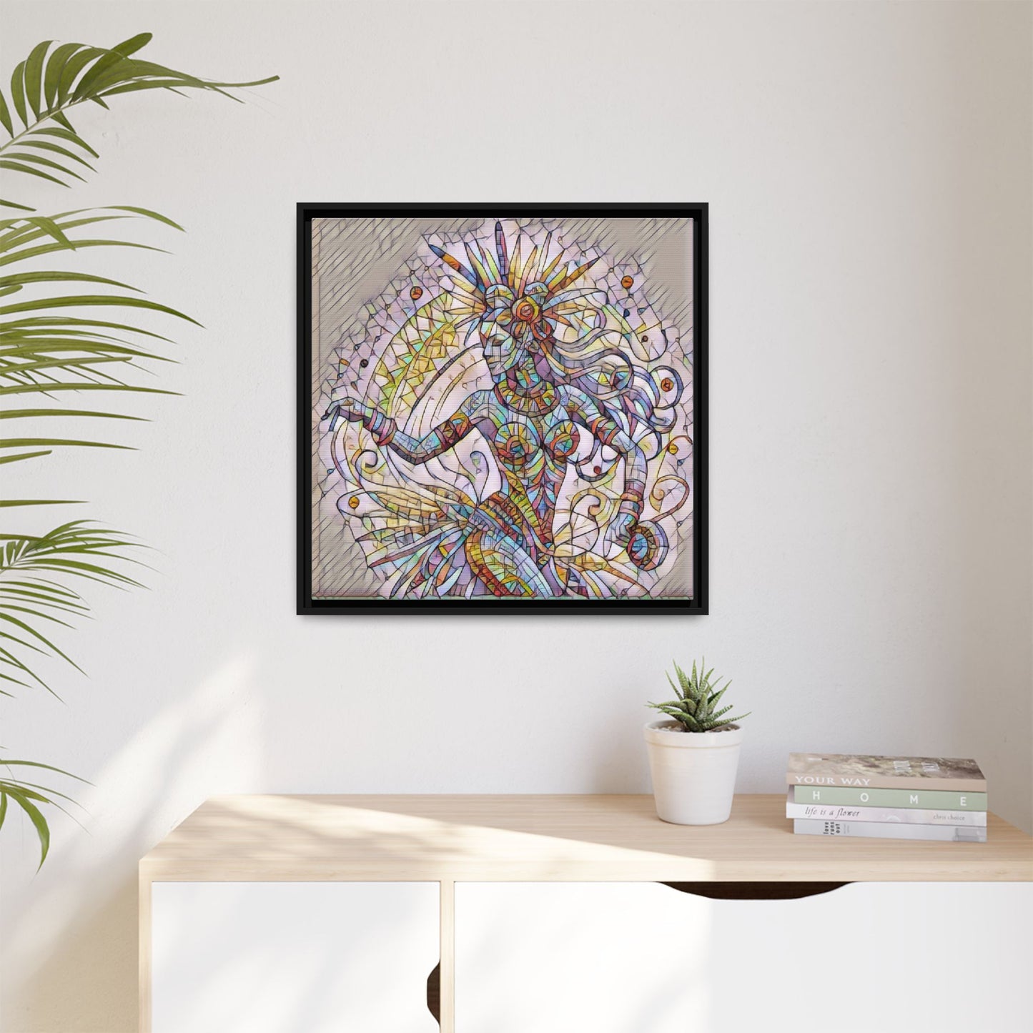 Colorful Mermaid Mosaic Framed Canvas Art — Boho Ocean Wall Decor
