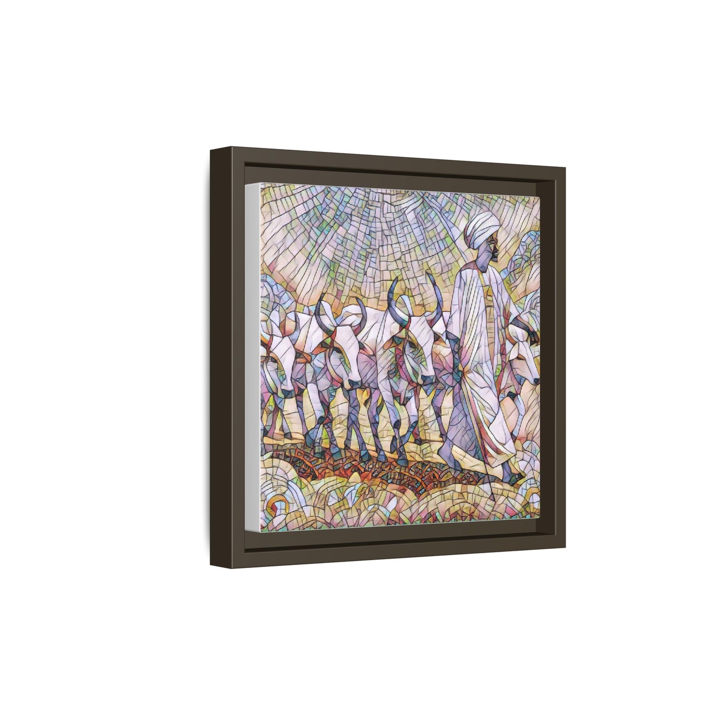 Framed Matte Canvas Art — African Herdsman Mosaic Print