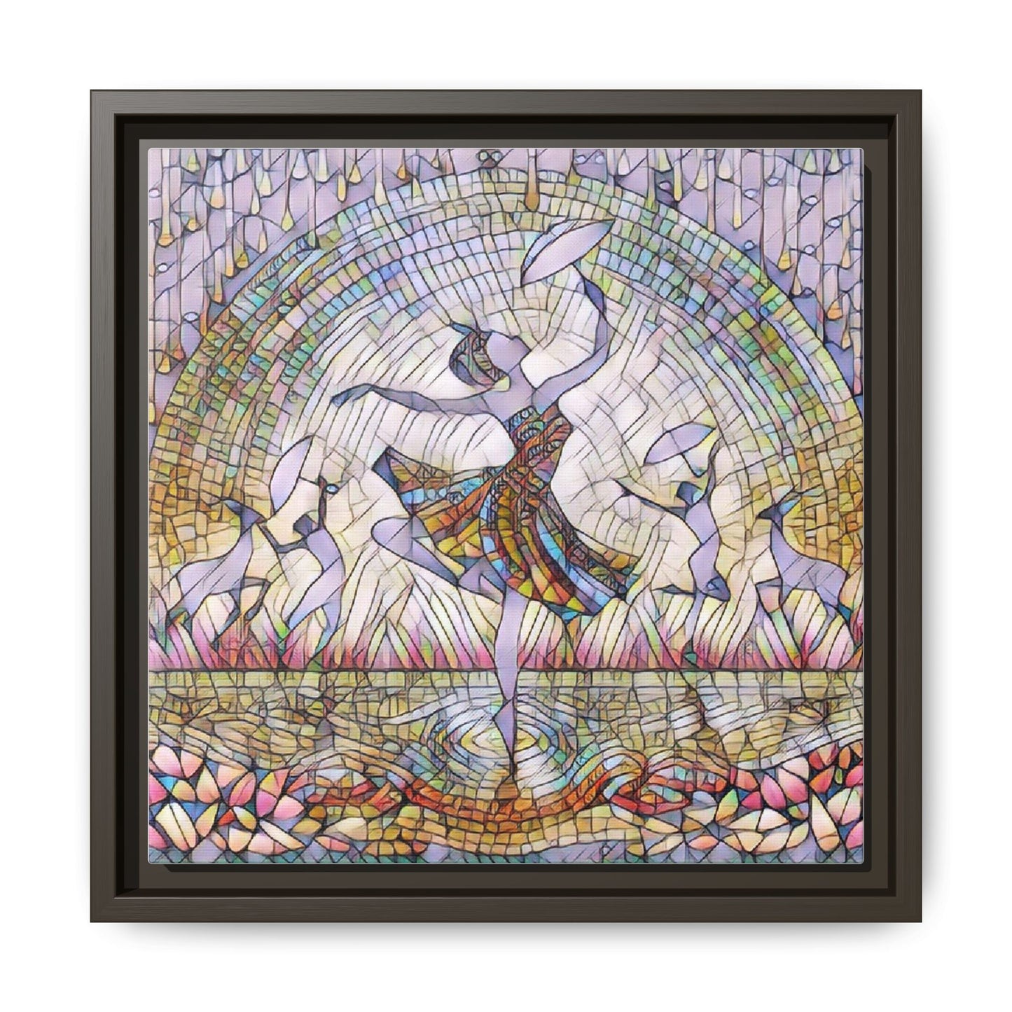 Stained Glass Ballerina Framed Canvas Art — Dancer Mosaic Wall Decor
