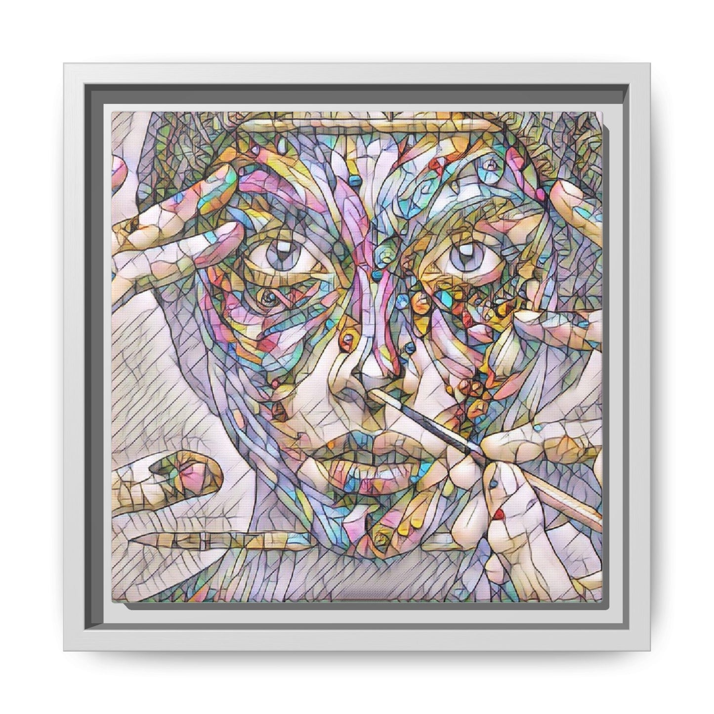 Framed Abstract Mosaic Face Canvas — Colorful Modern Wall Art