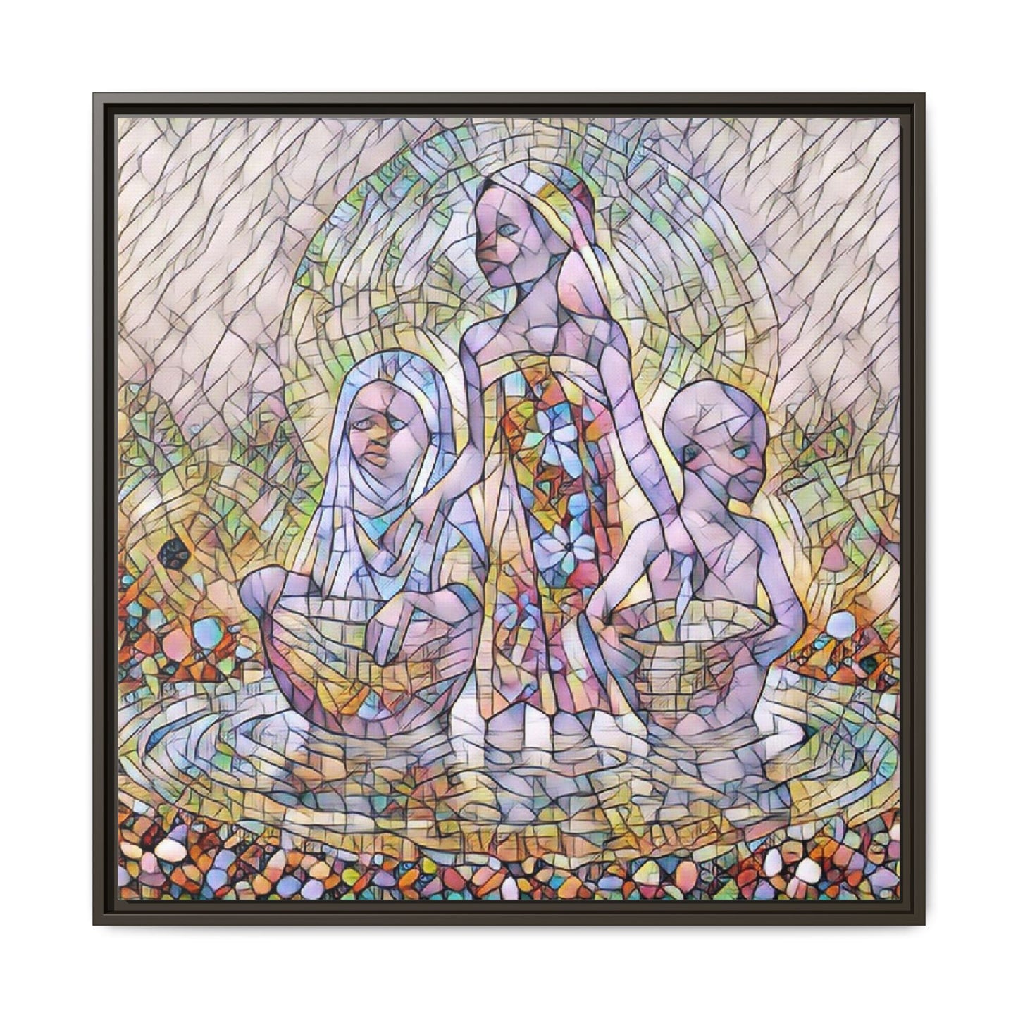 Framed Matte Canvas Art — Stained Glass Trio Women Illustration