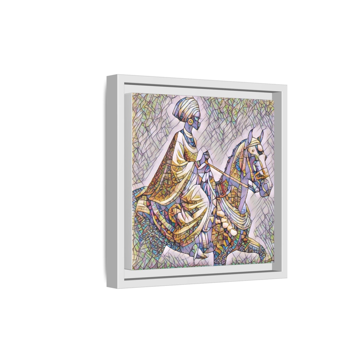 Mosaic Rider Framed Canvas Art — African Horsewoman Wall Decor