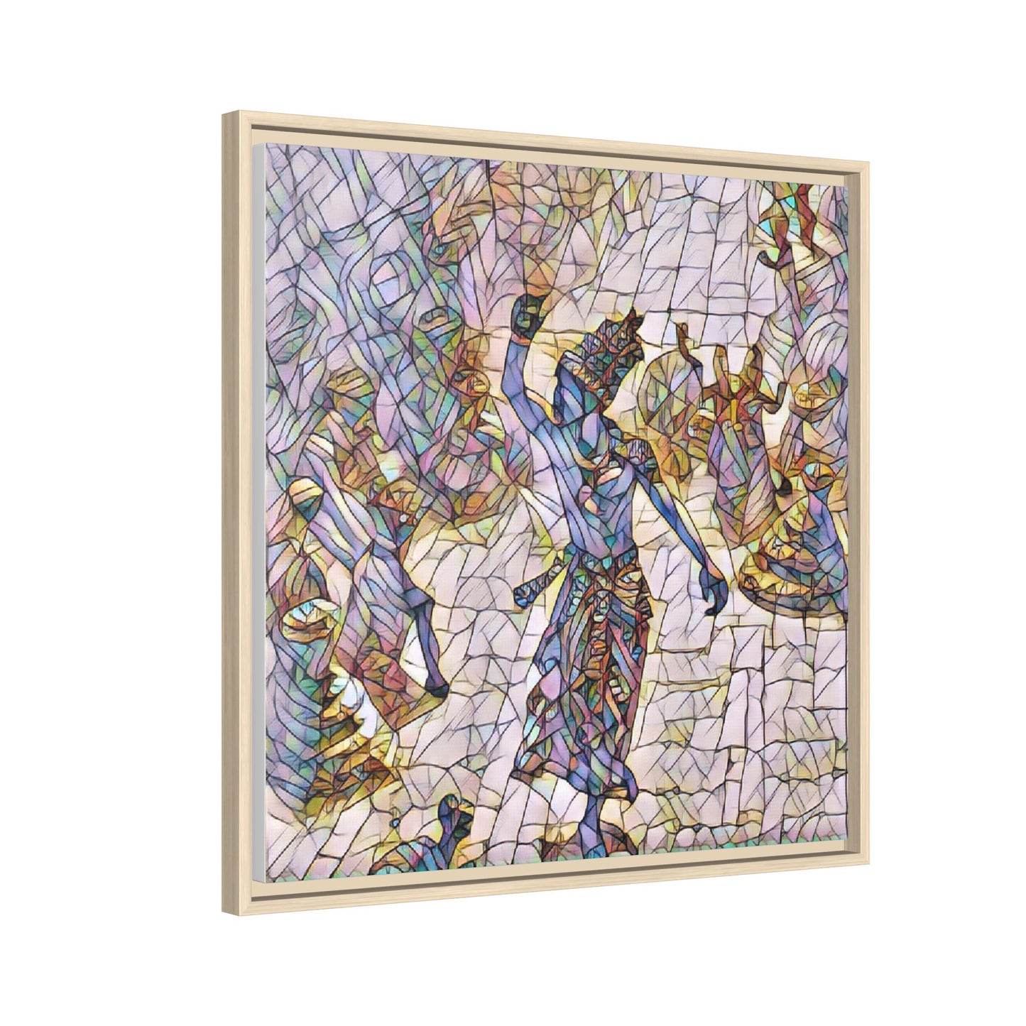 Framed Canvas Art — Colorful Mosaic Krishna Dance Print