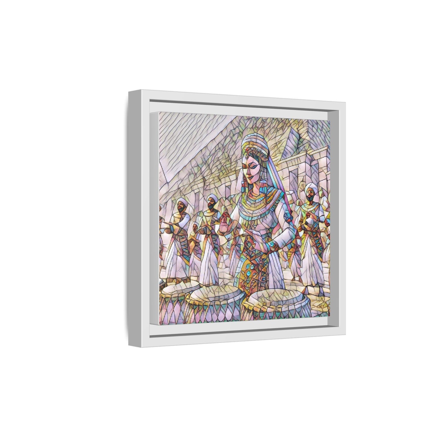 Egyptian Drummers Framed Canvas Art — Colorful Egyptian Dancer Wall Decor