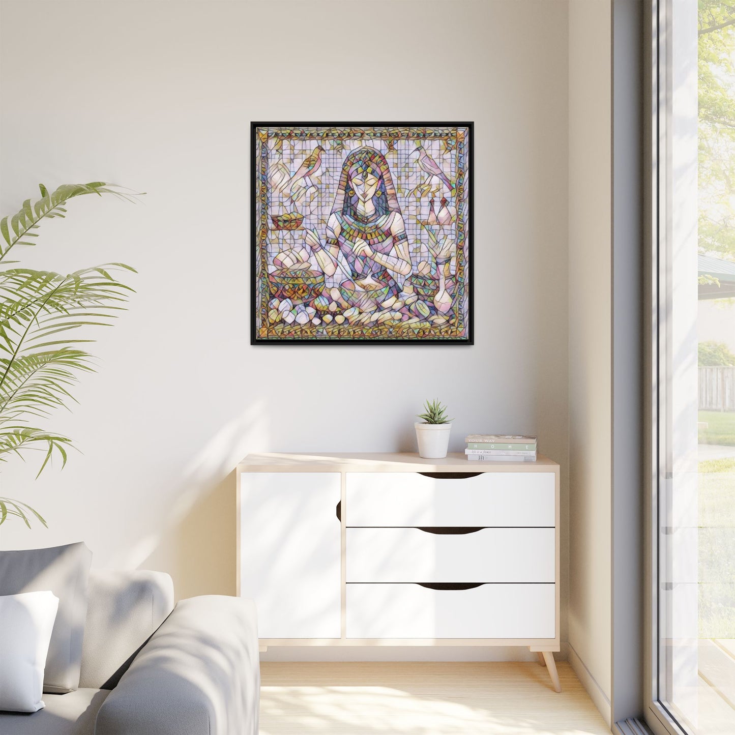 Egyptian Goddess Mosaic Framed Canvas Art